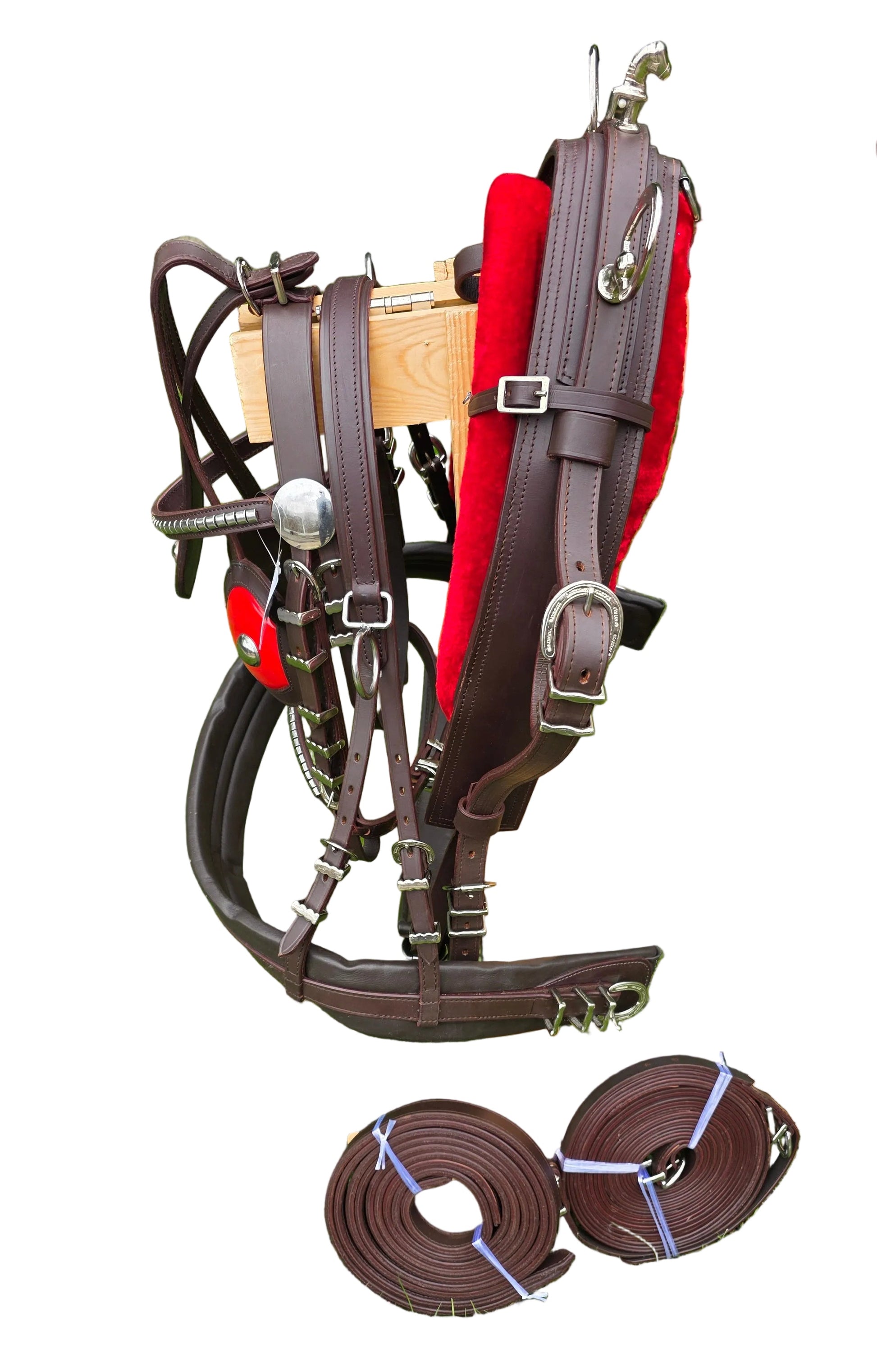 Leather Tiedown Driving Cart Harness Brown And Red