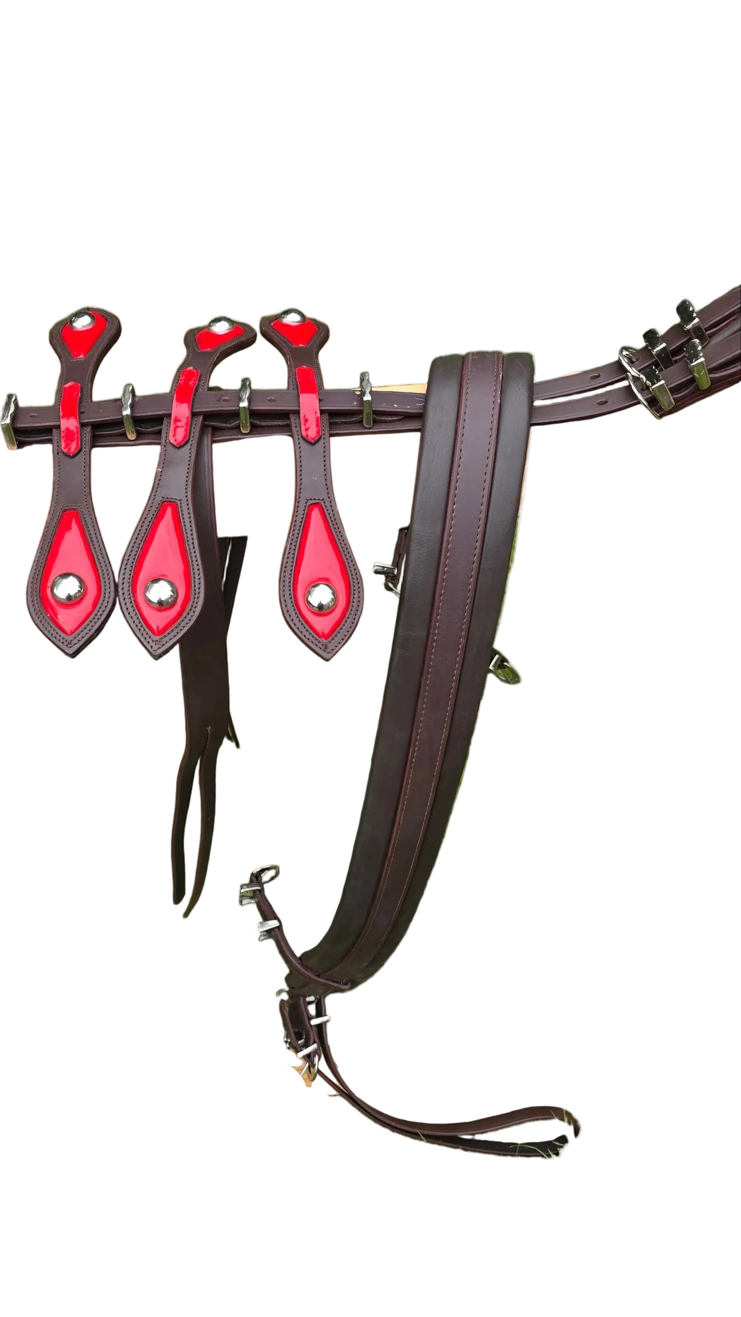 Leather Tiedown Driving Cart Harness Brown And Red