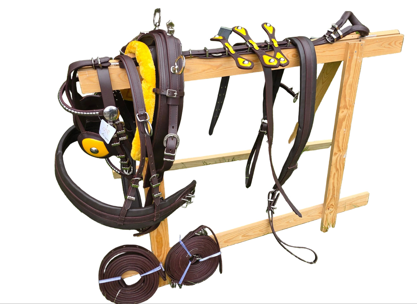 Leather Tiedown Driving Cart Harness Brown And Yellow