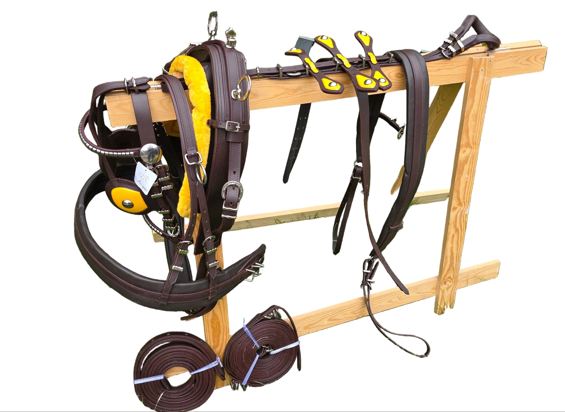 Leather Tiedown Driving Cart Harness Brown And Yellow