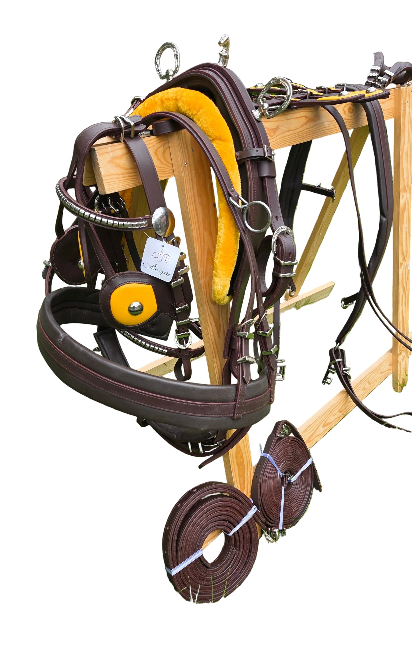 Leather Tiedown Driving Cart Harness Brown And Yellow