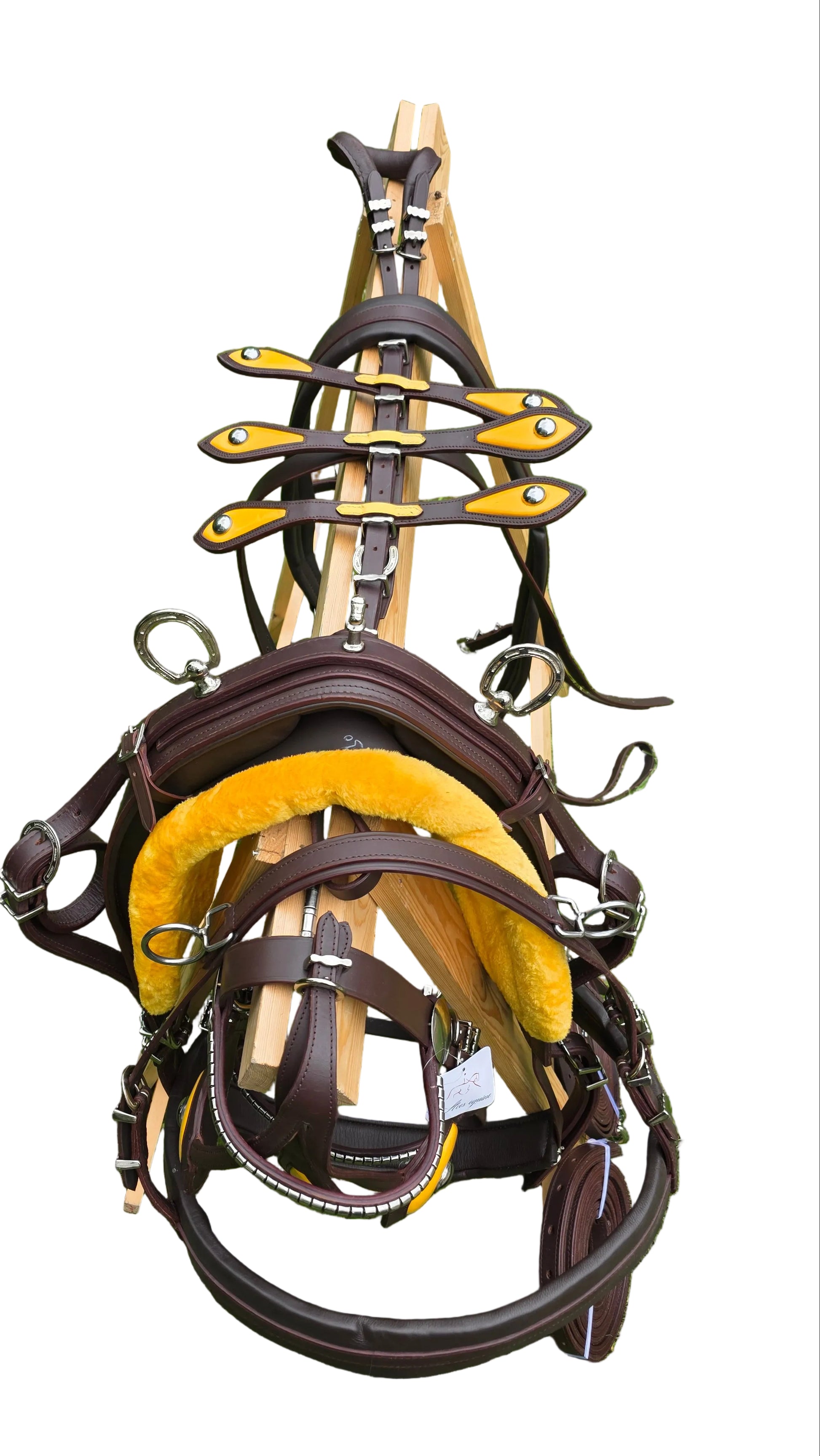 Leather Tiedown Driving Cart Harness Brown And Yellow