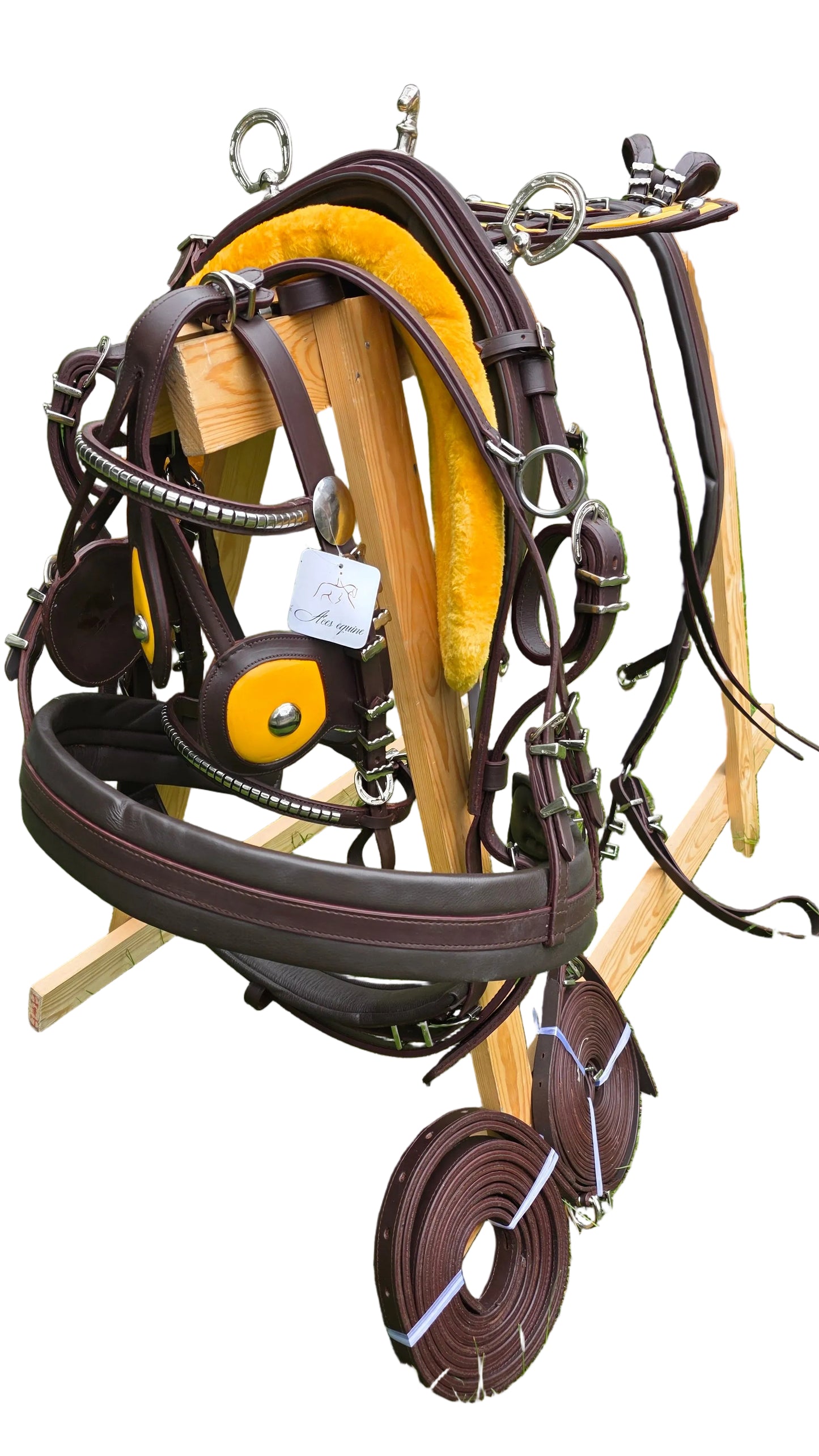 Leather Tiedown Driving Cart Harness Brown And Yellow