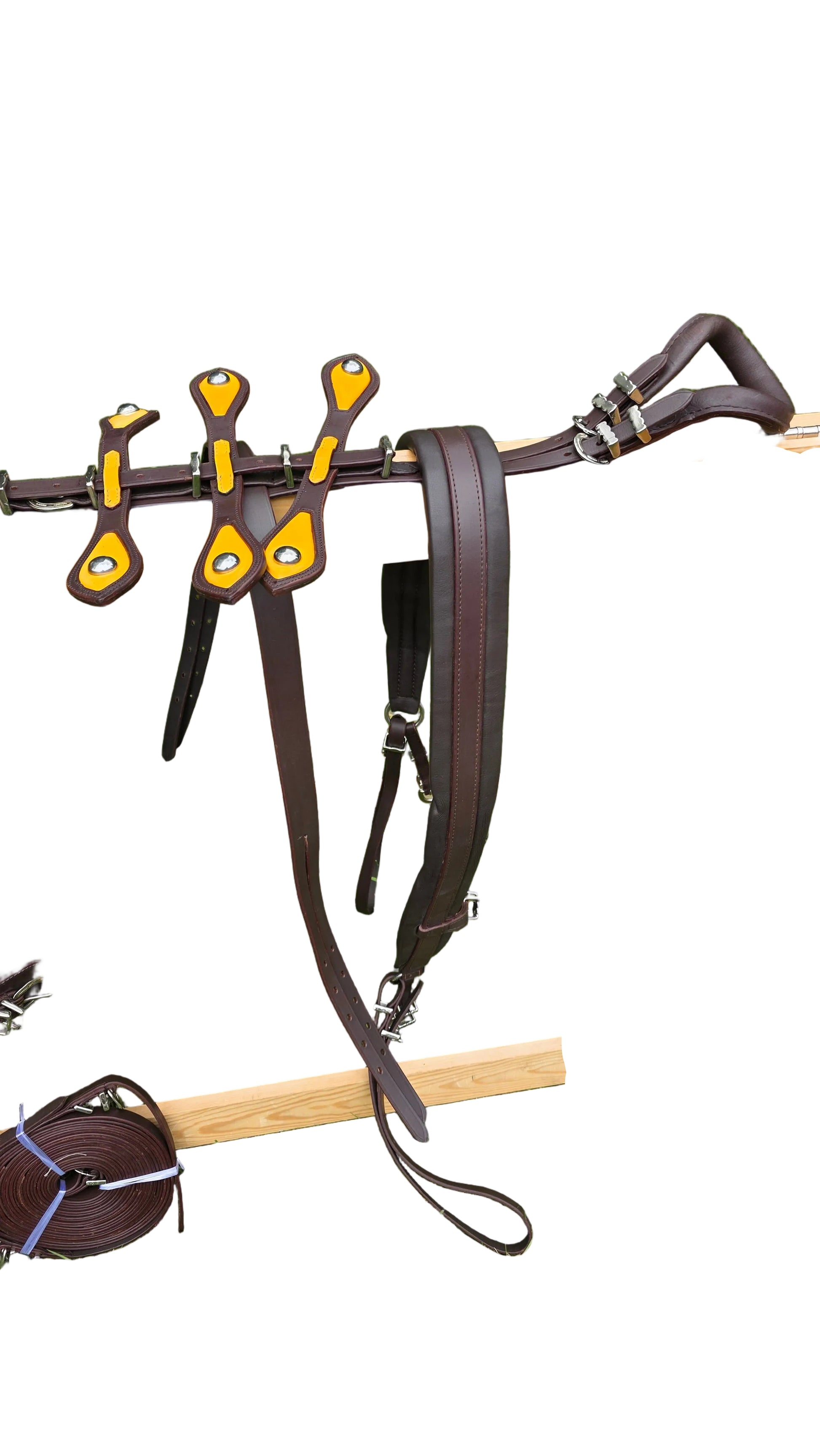 Leather Tiedown Driving Cart Harness Brown And Yellow