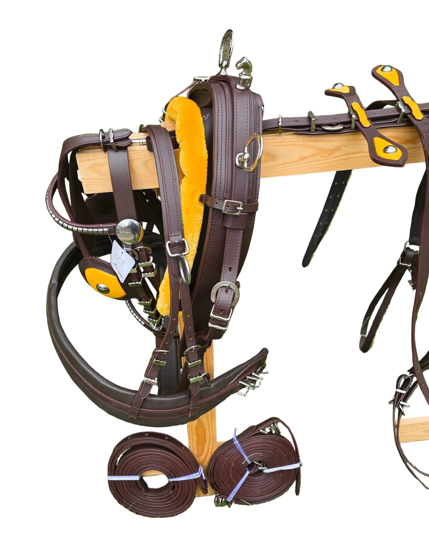 Leather Tiedown Driving Cart Harness Brown And Yellow