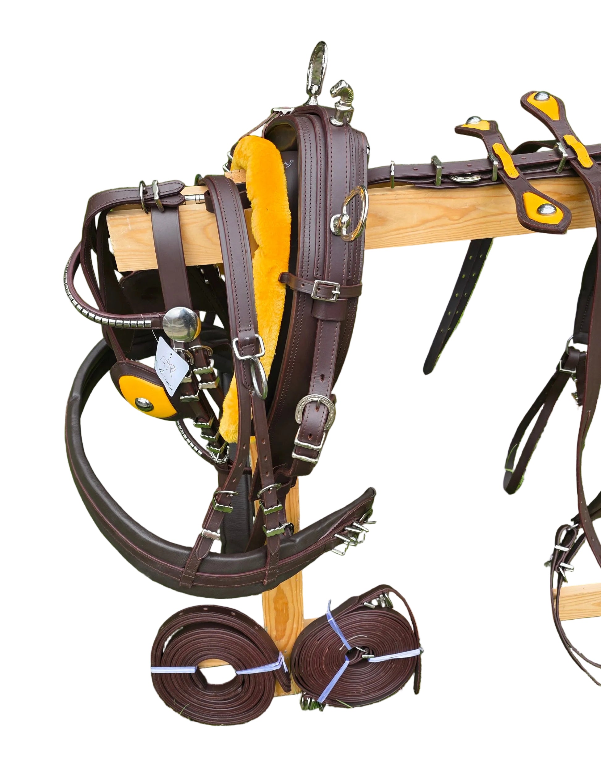 Leather Tiedown Driving Cart Harness Brown And Yellow