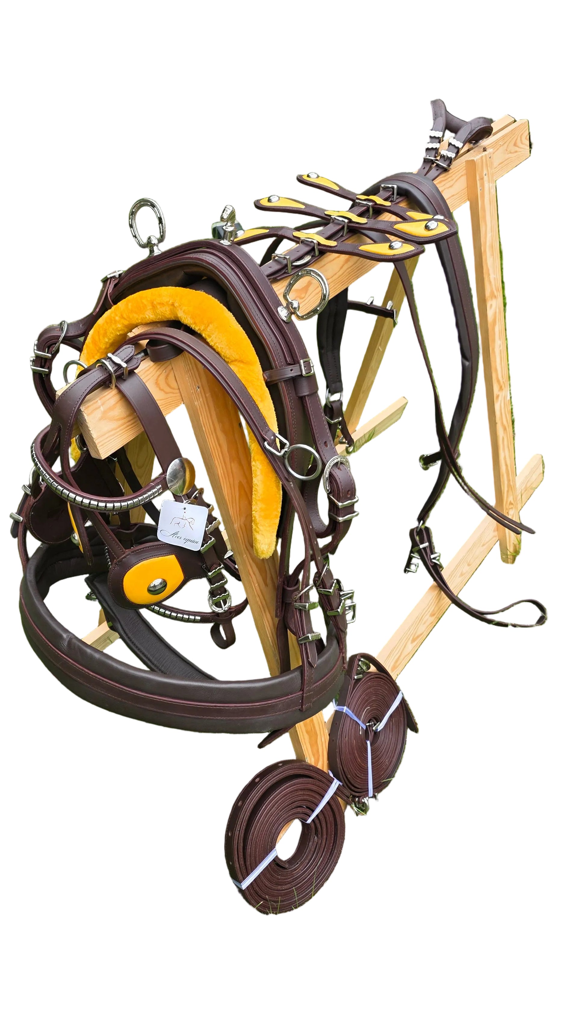 Leather Tiedown Driving Cart Harness Brown And Yellow