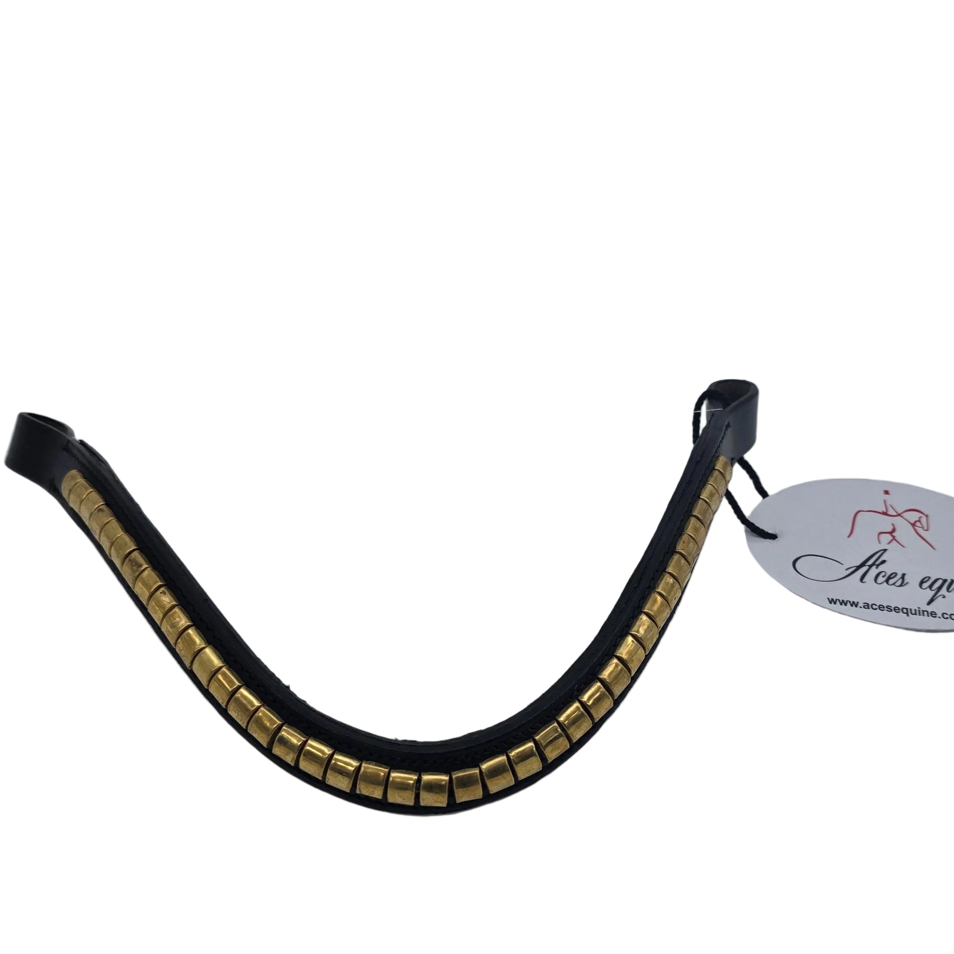 Leather Wave Clincher Browband Brass Studded Bridle English Browband Black