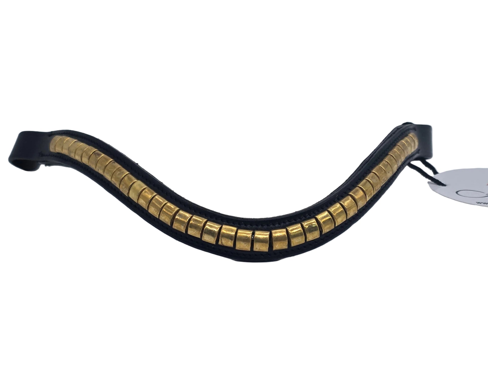 Leather Wave Clincher Browband Brass Studded Bridle English Browband Black
