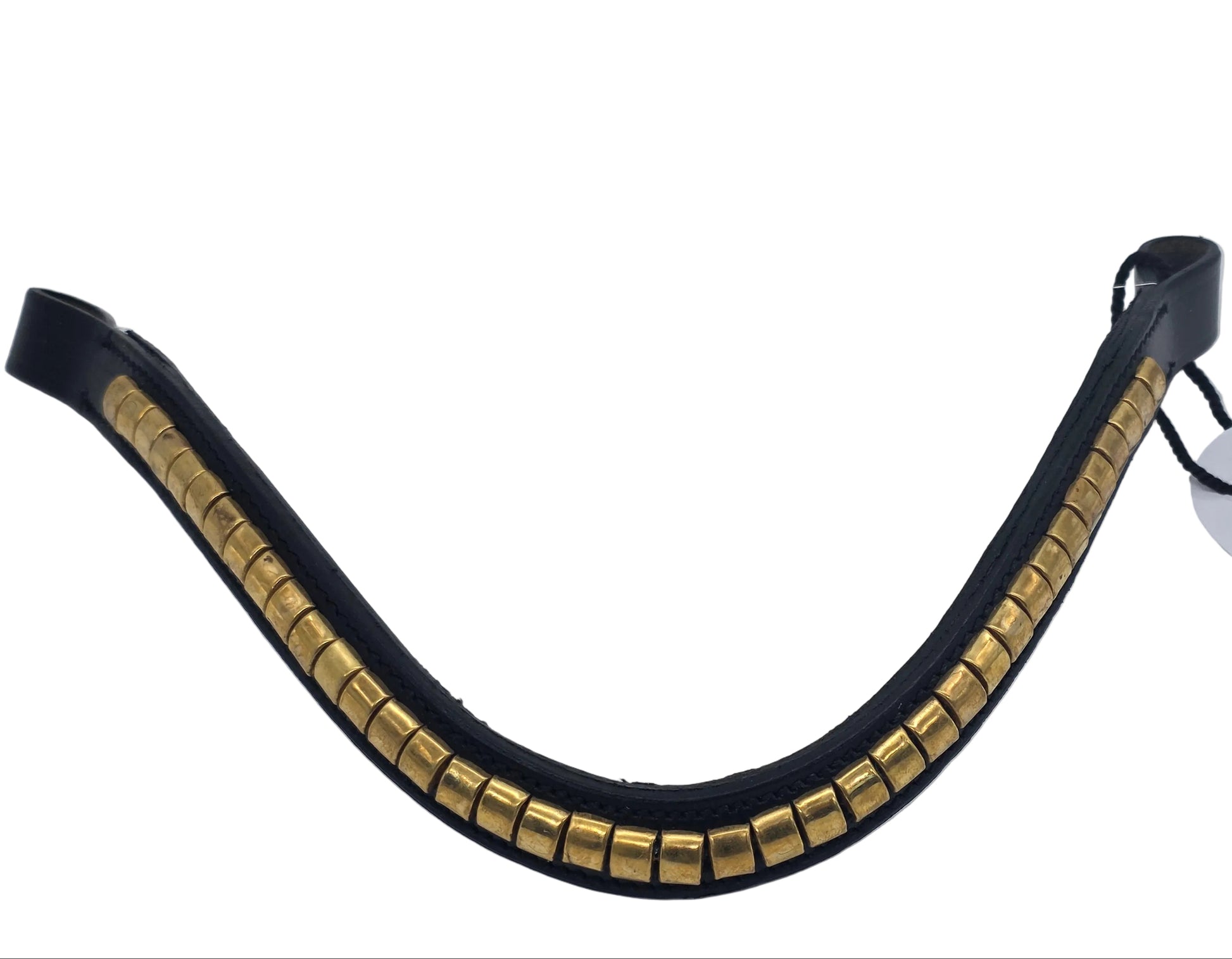 Leather Wave Clincher Browband Brass Studded Bridle English Browband Black