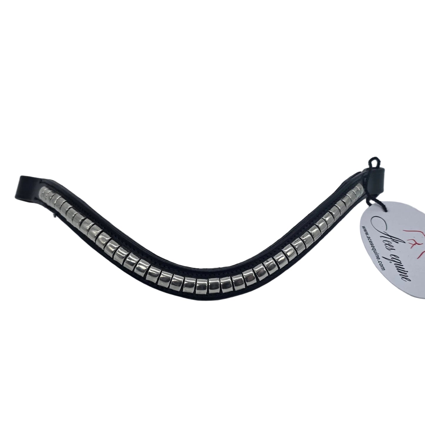 Leather Wave Clincher Browband SS Silver Studded Bridle English Browband Black