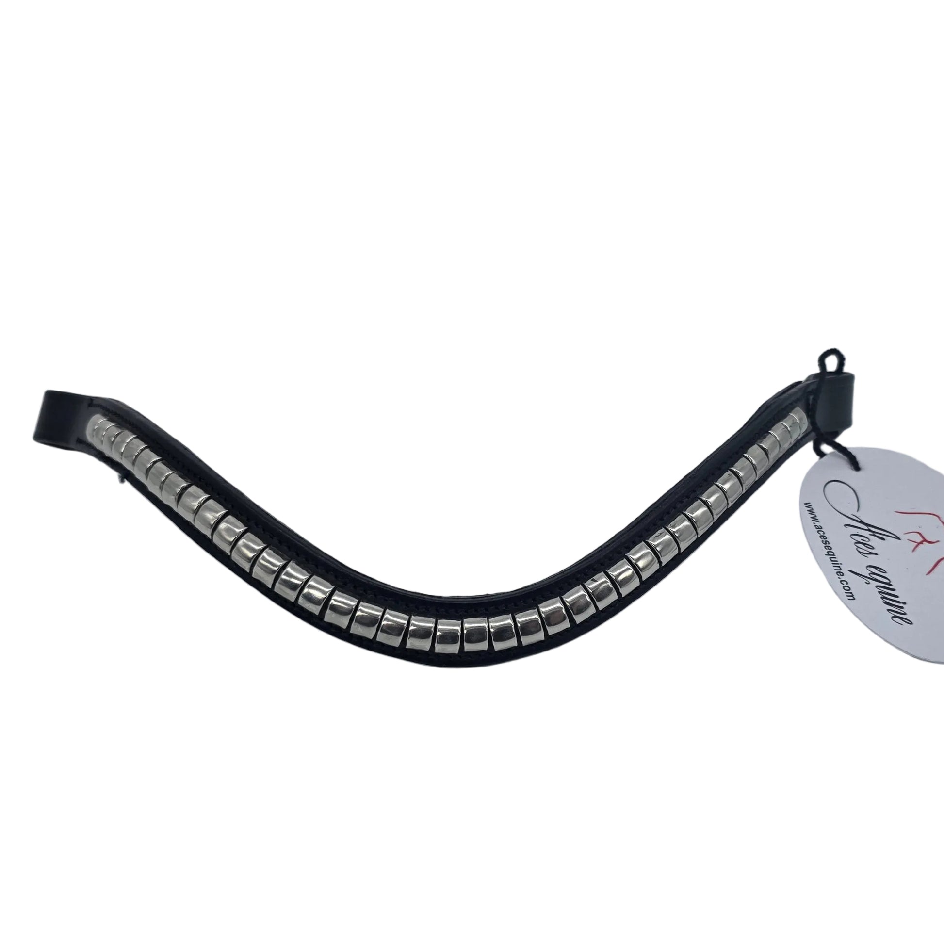 Leather Wave Clincher Browband SS Silver Studded Bridle English Browband Black