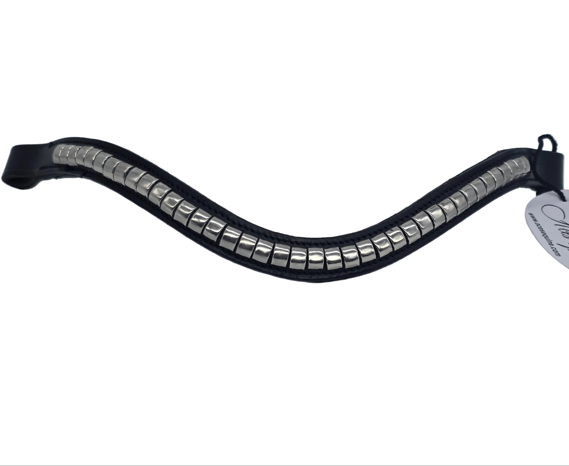 Leather Wave Clincher Browband SS Silver Studded Bridle English Browband Black