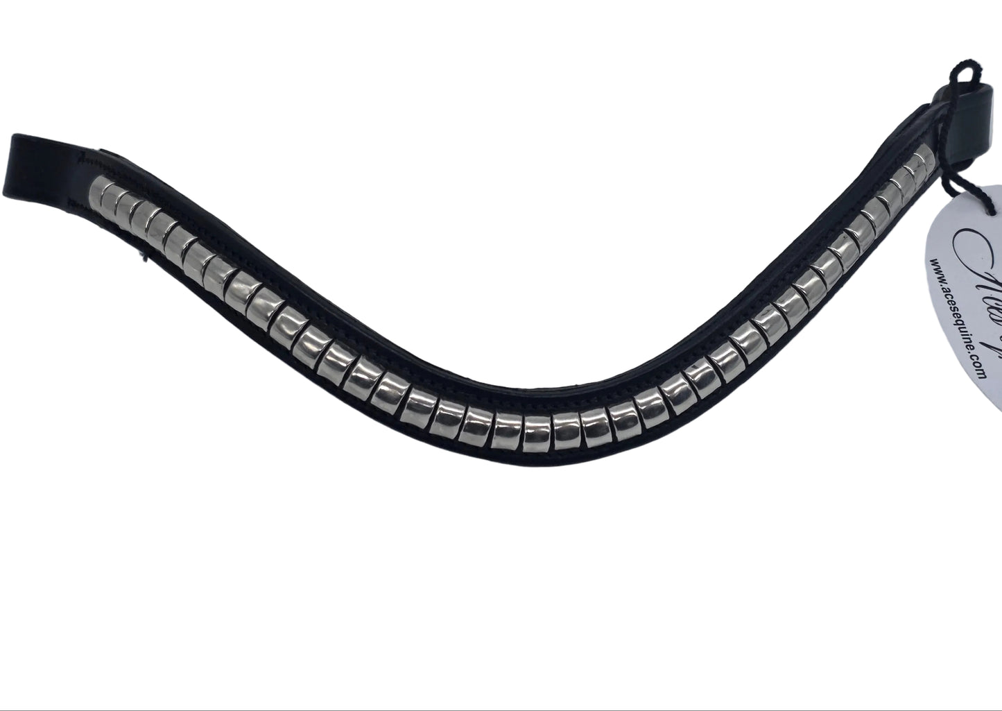 Leather Wave Clincher Browband SS Silver Studded Bridle English Browband Black