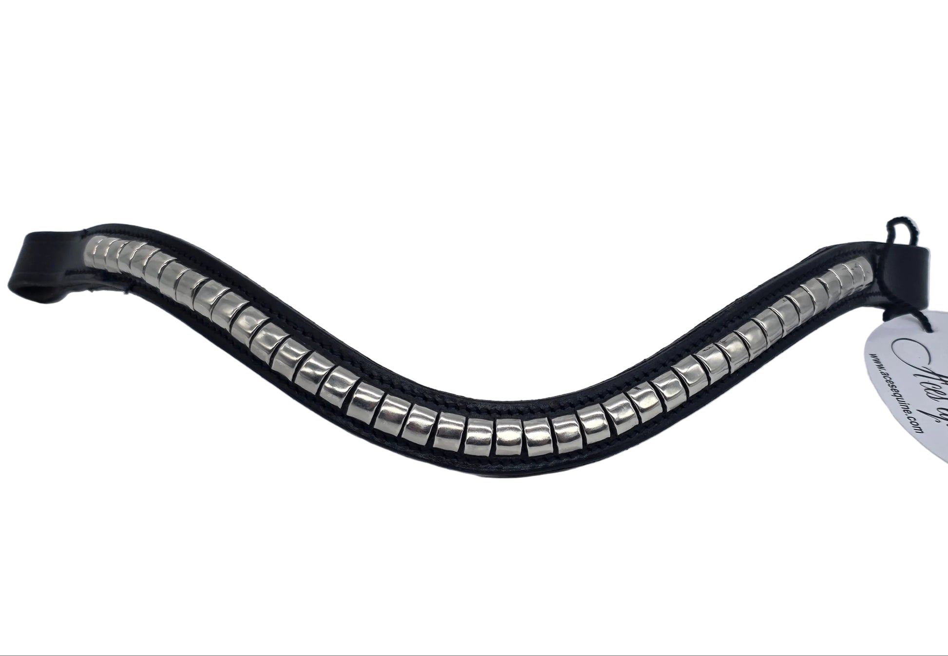 Leather Wave Clincher Browband SS Silver Studded Bridle English Browband Black