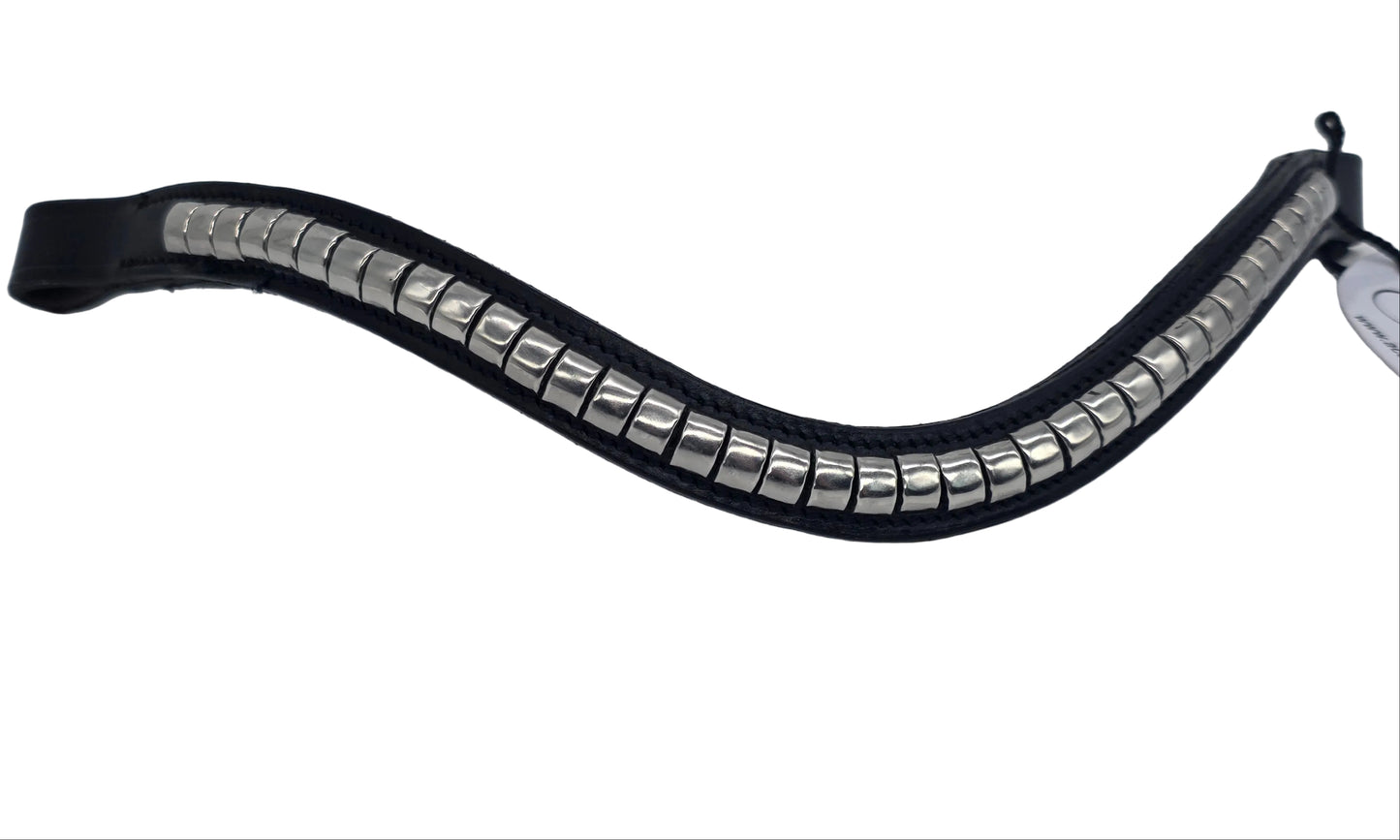 Leather Wave Clincher Browband SS Silver Studded Bridle English Browband Black