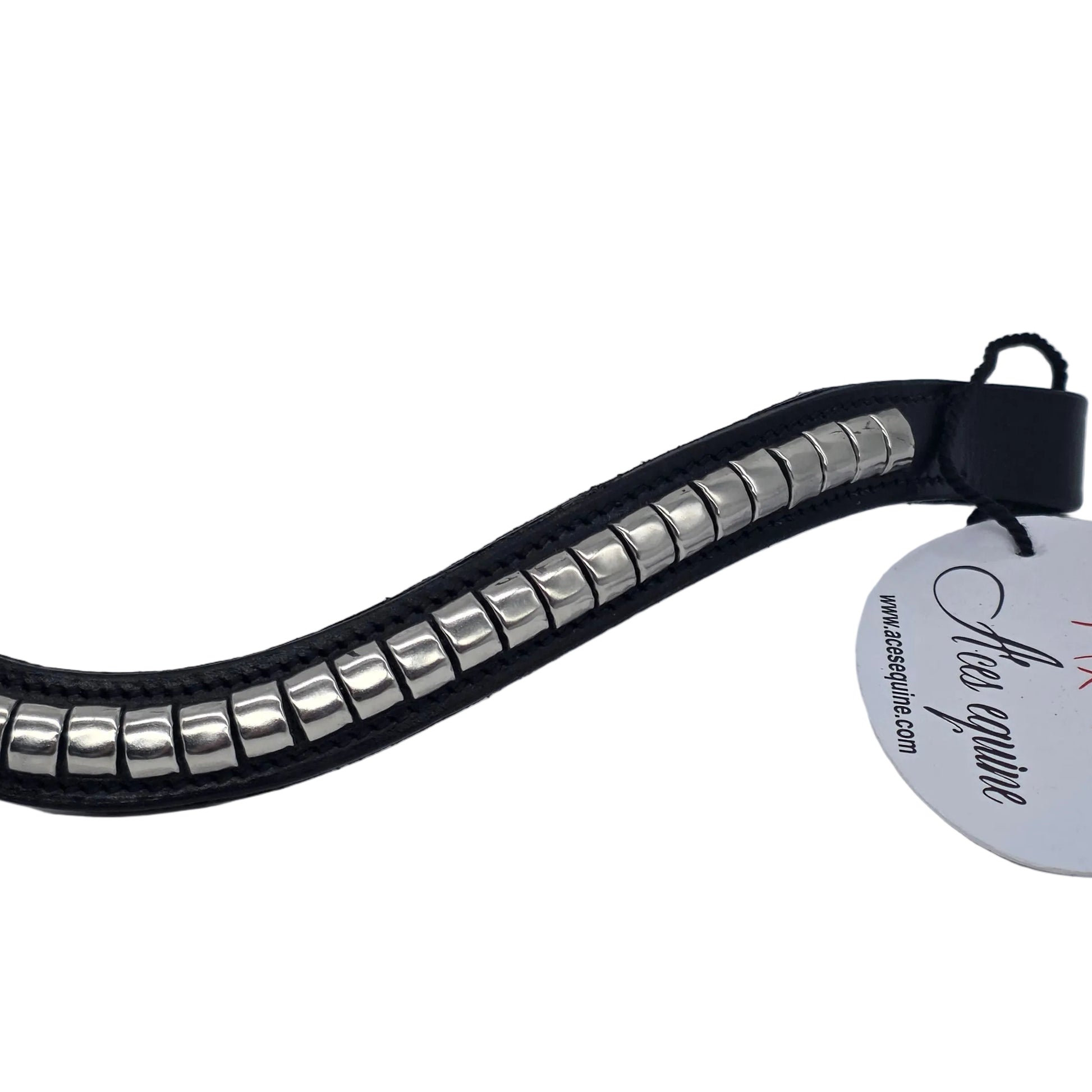 Leather Wave Clincher Browband SS Silver Studded Bridle English Browband Black