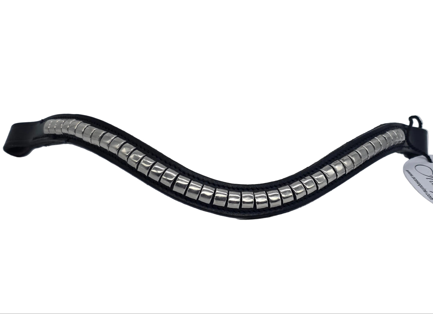 Leather Wave Clincher Browband SS Silver Studded Bridle English Browband Black