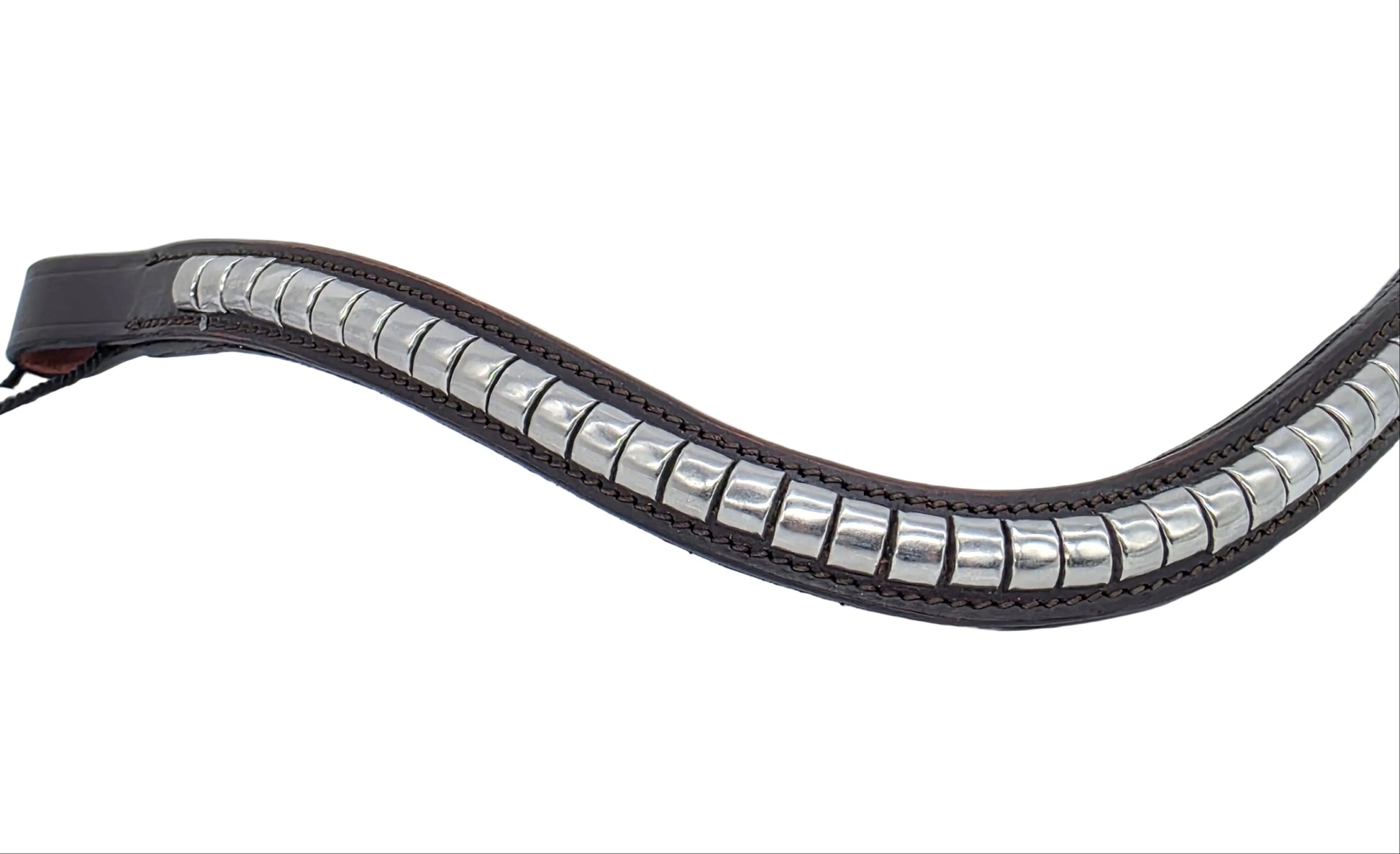 Leather Wave Clincher Browband Stainless Steel Studded Bridle English Browband