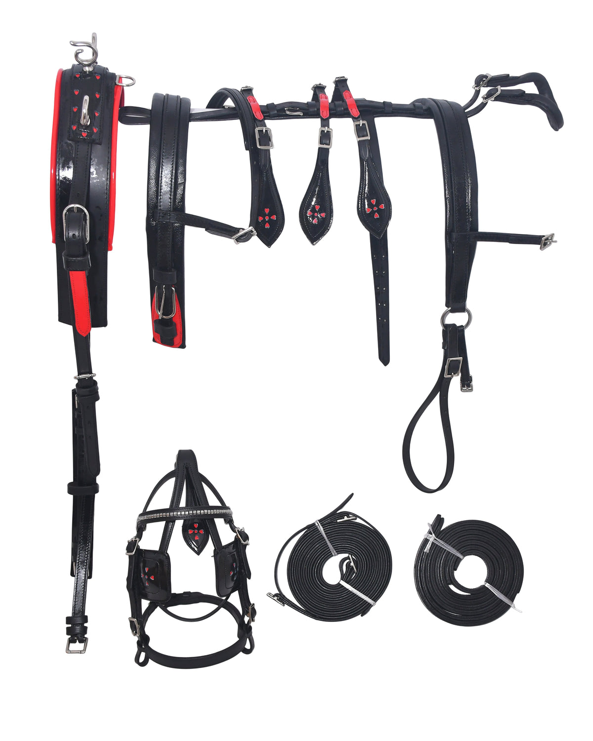 Miniature Leather Driving Harness Full Set Black Red