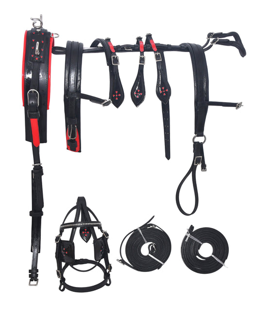 Miniature Leather Driving Harness Full Set Black Red