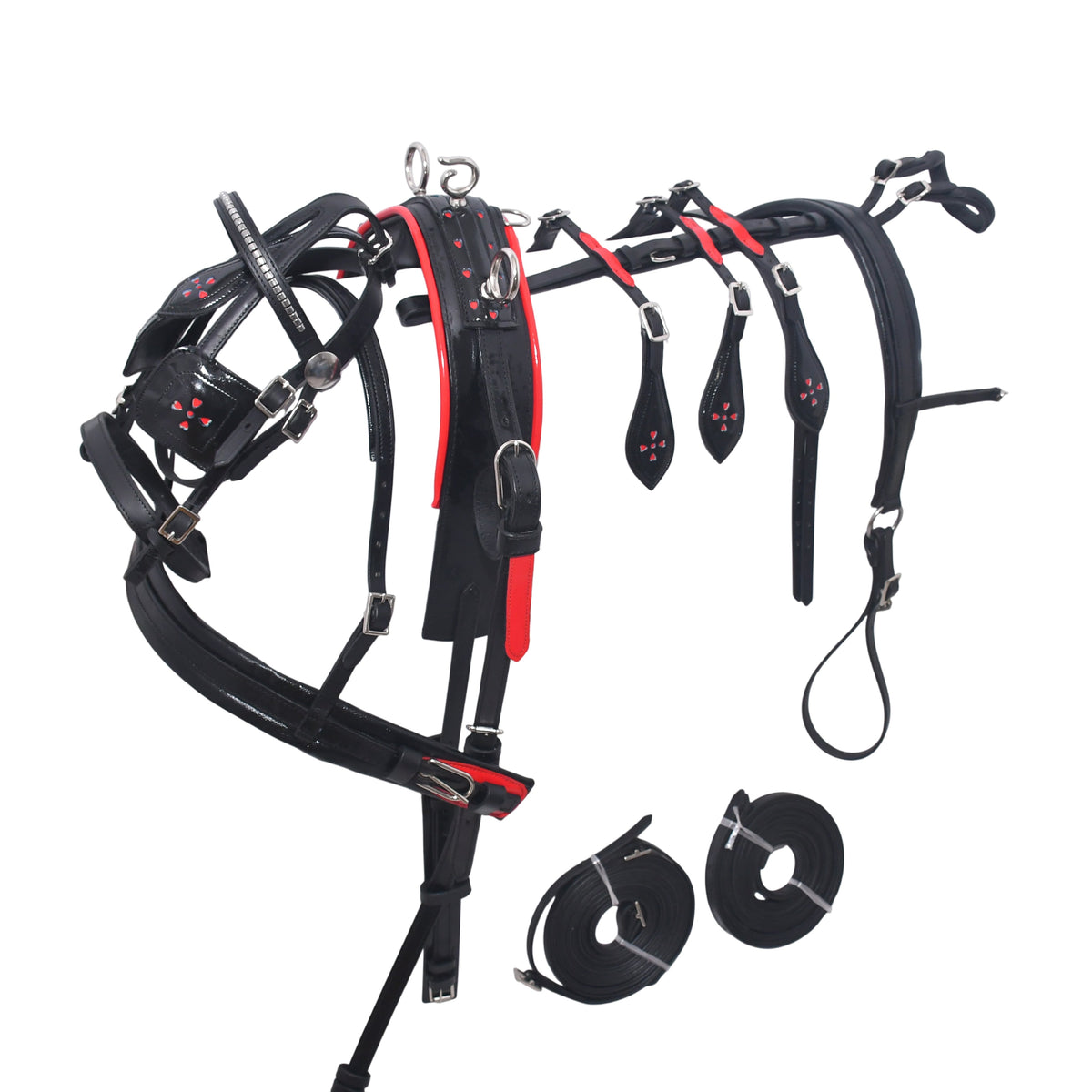 Miniature Leather Driving Harness Full Set Black Red