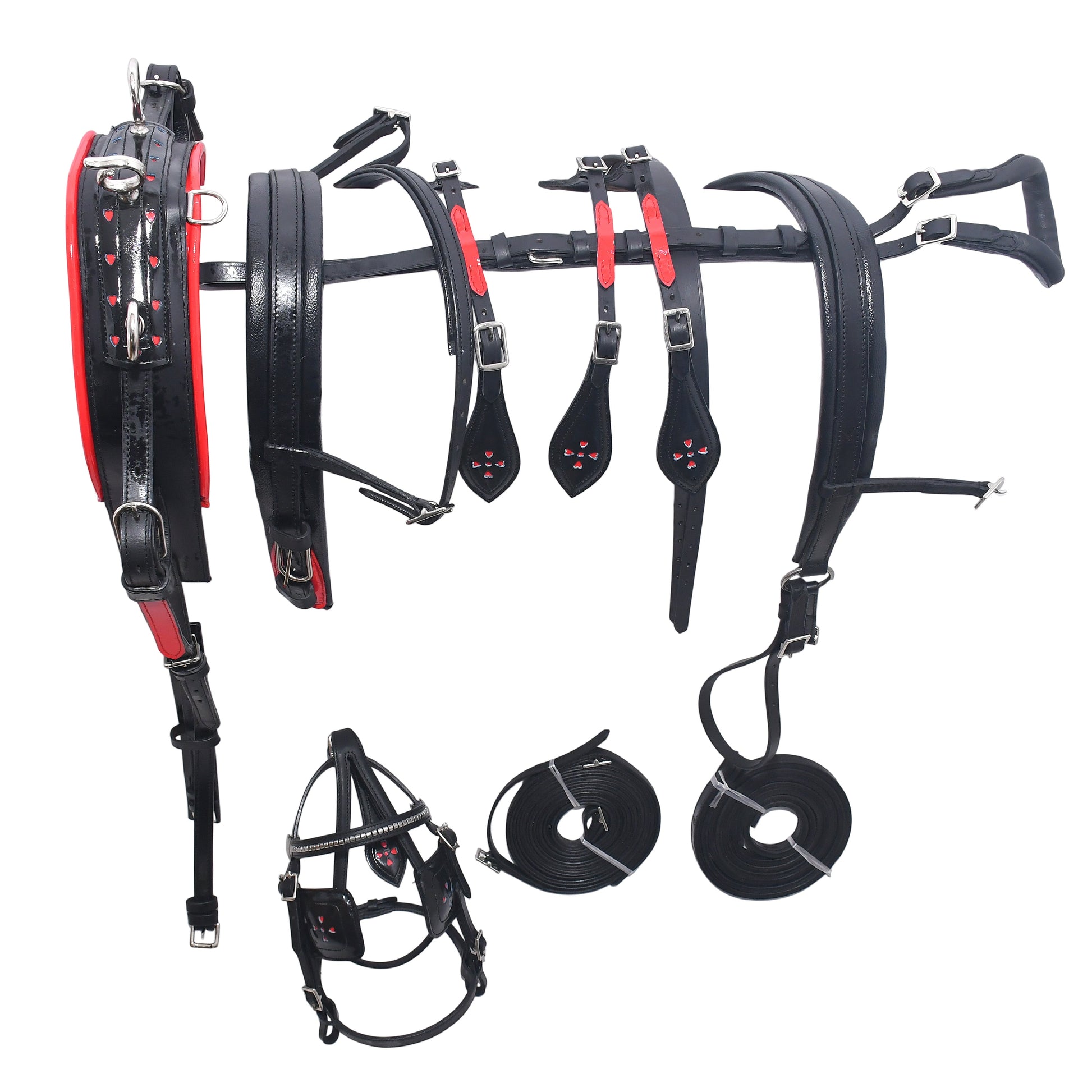 Miniature Leather Driving Harness Full Set Black Red