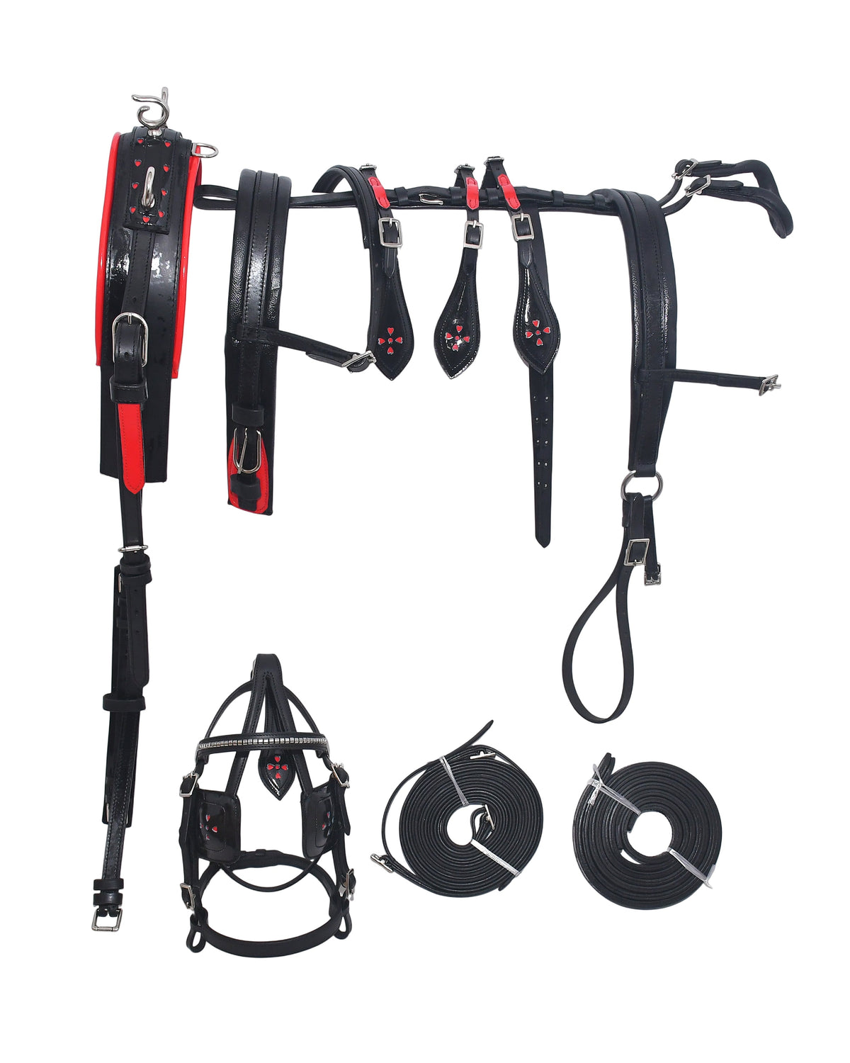 Miniature Leather Driving Harness Full Set Black Red