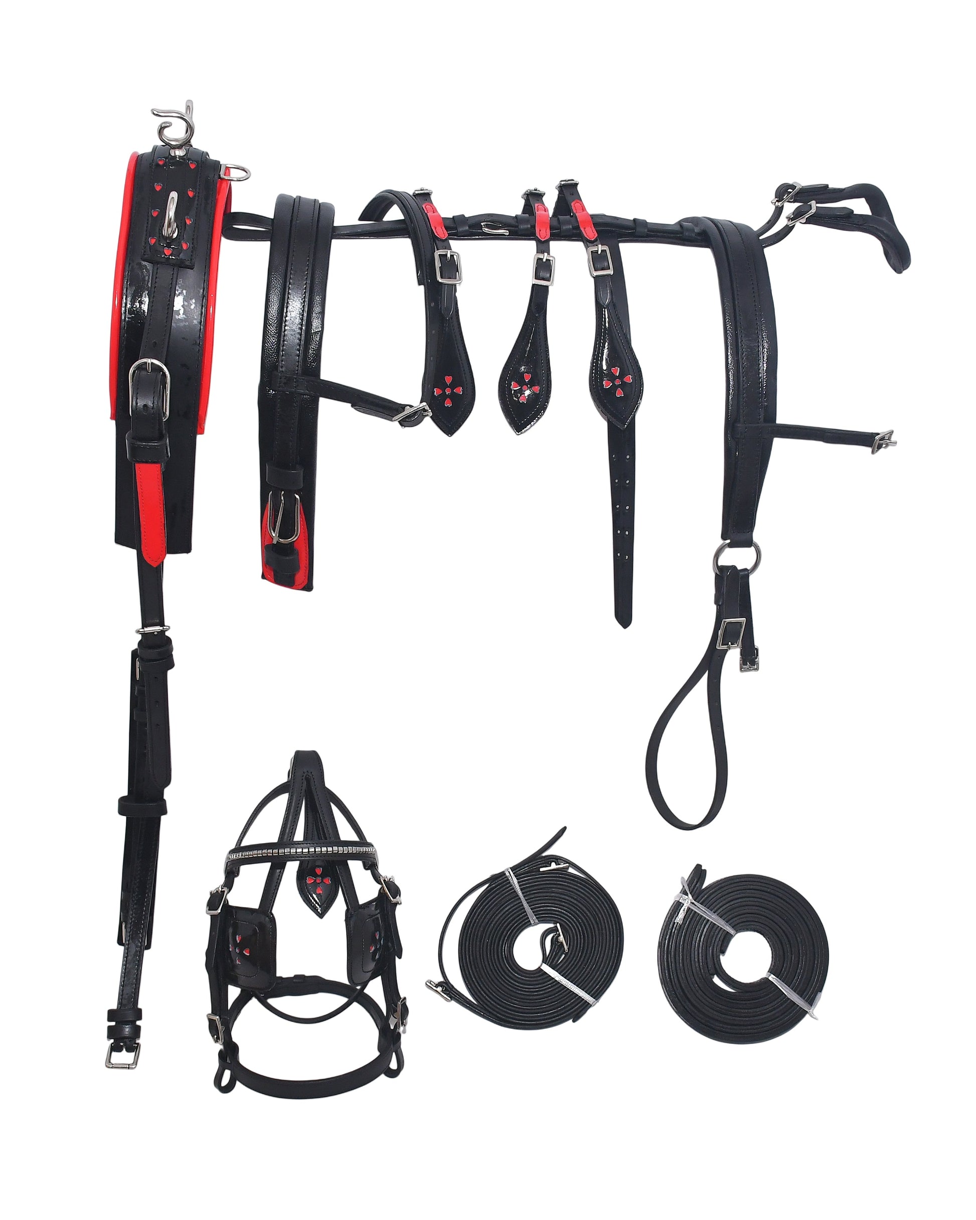 Miniature Leather Driving Harness Full Set Black Red