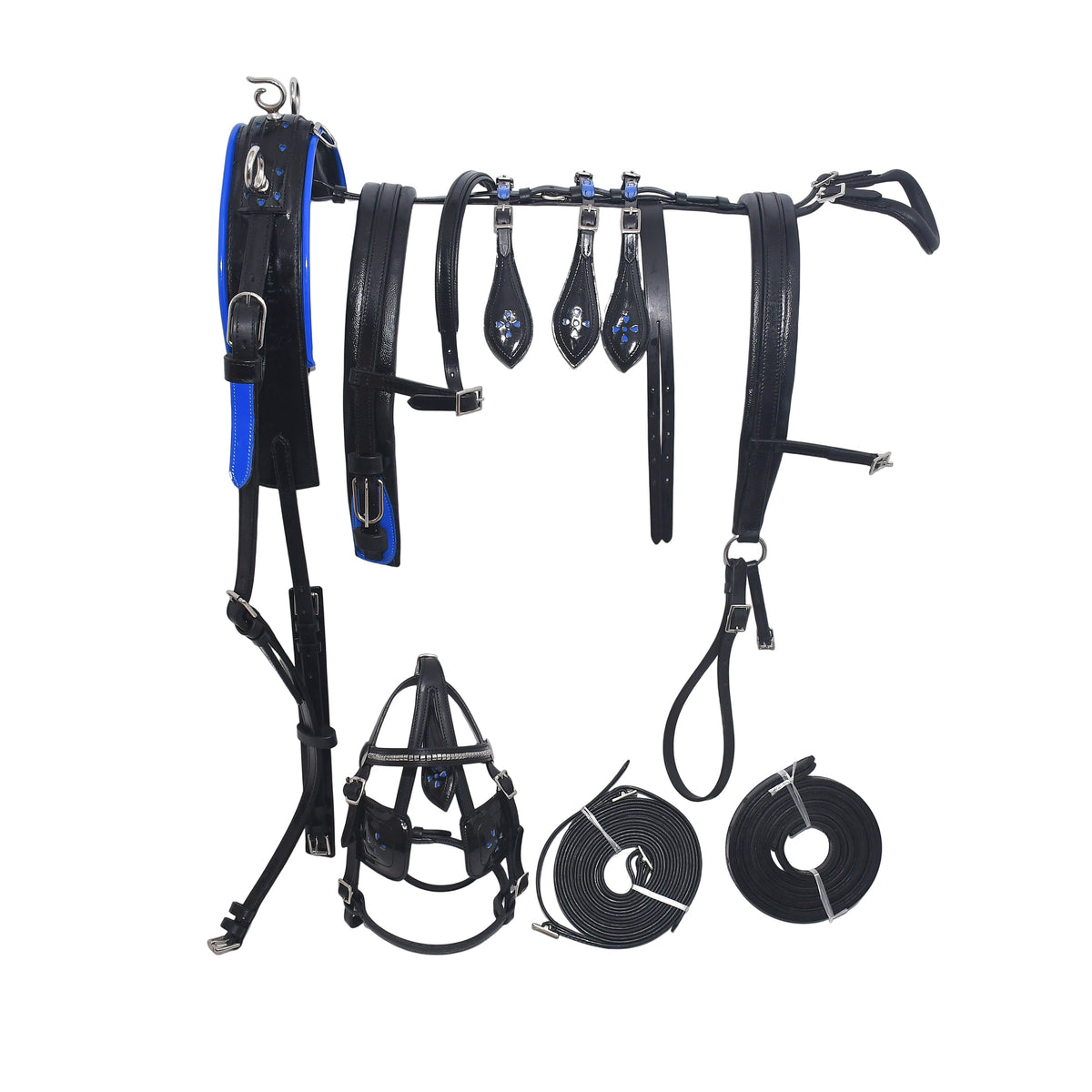 Miniature Leather Horse Driving Harness Set Black Blue