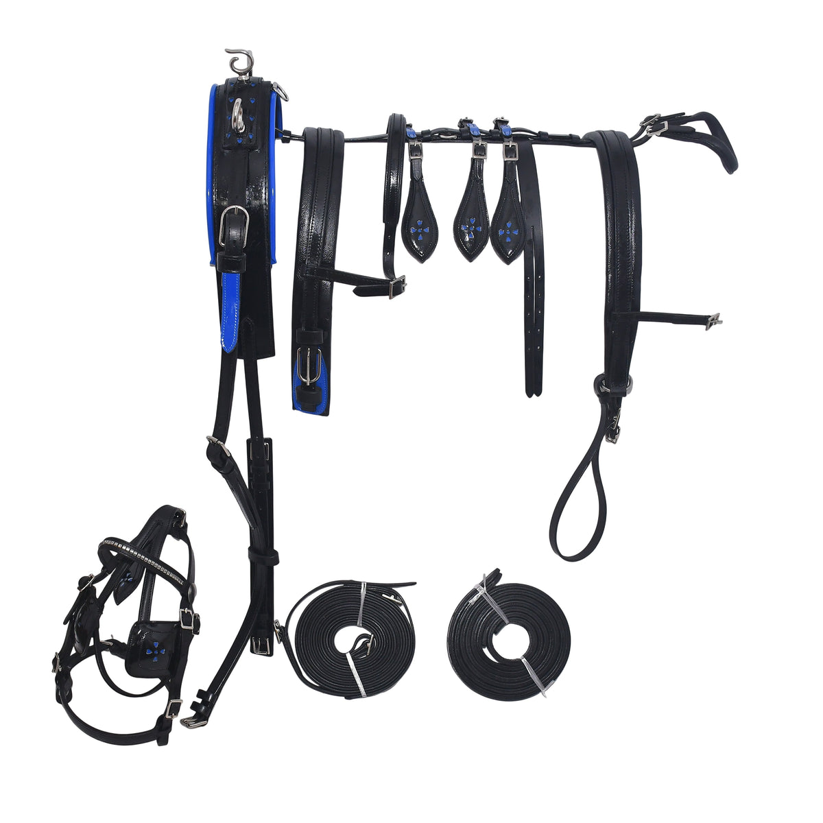 Miniature Leather Horse Driving Harness Set Black Blue