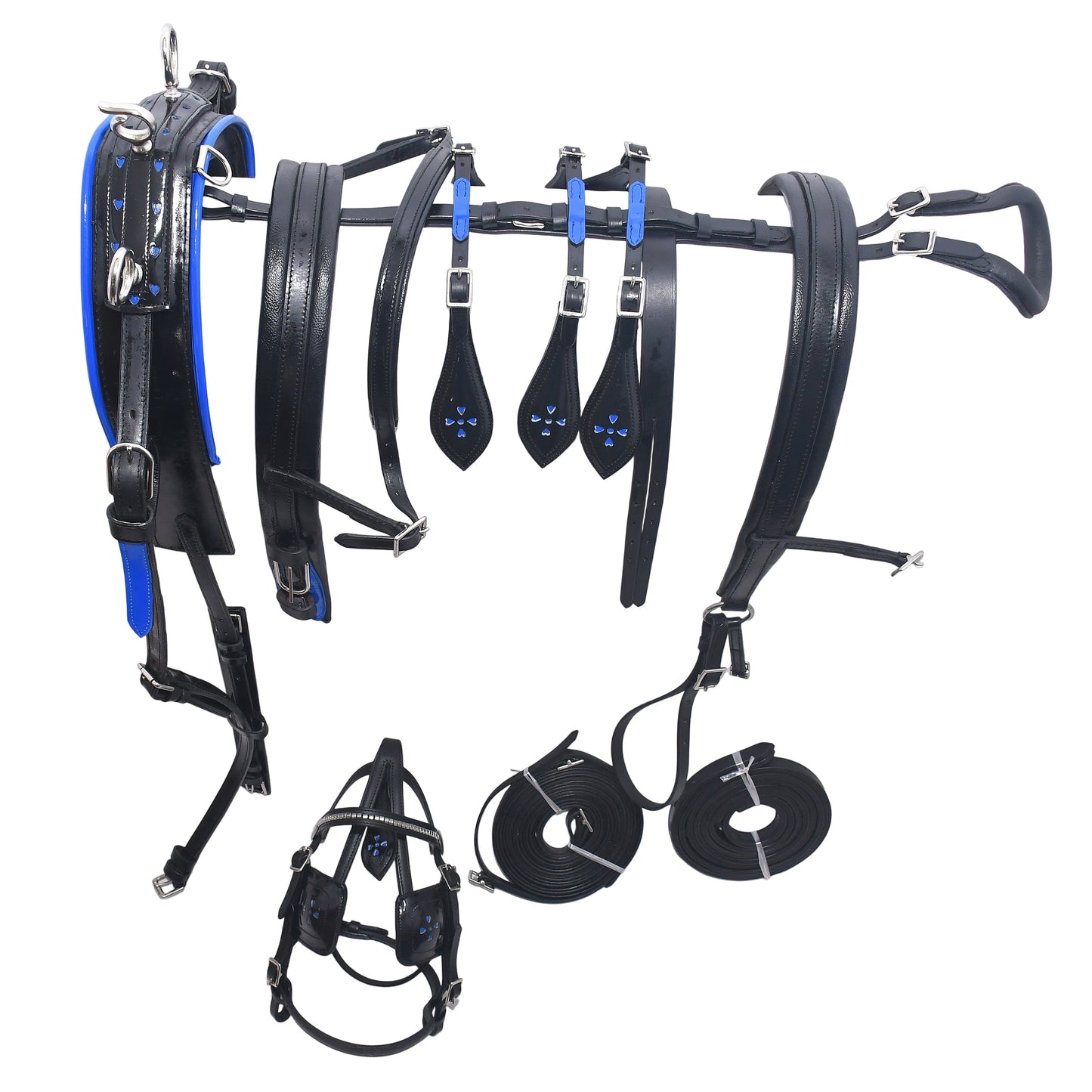 Miniature Leather Horse Driving Harness Set Black Blue