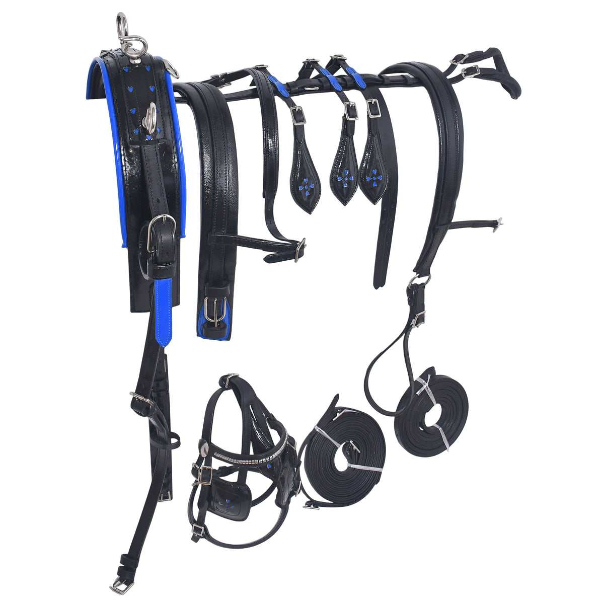Miniature Leather Horse Driving Harness Set Black Blue