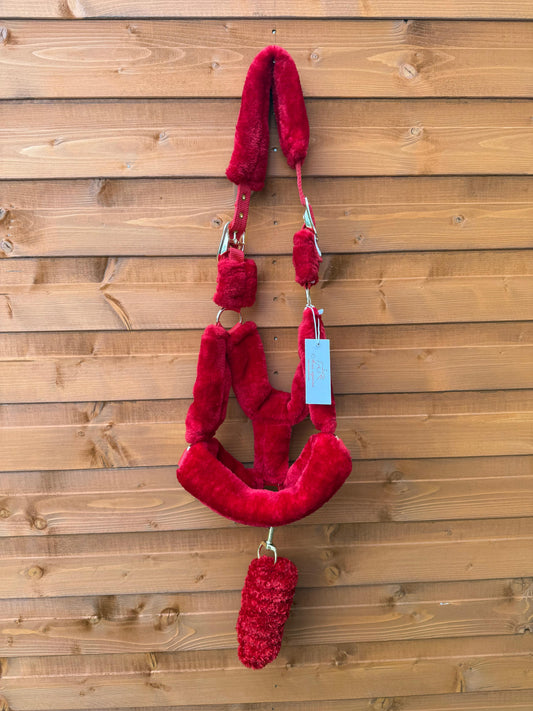 Mink Nylon Horse Halter Headcollar with Free Lead Rope Comfort Fit With Mink Padding Red