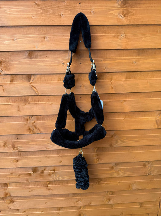 Mink Nylon Horse Halter Headcollar with Free Rope Lead Comfort Fit With Mink Padding Black