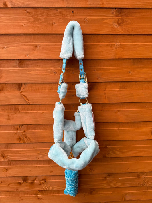 Mink Nylon Horse Halter Headcollar with Free Rope Lead Comfort Fit With Mink Padding Ice Blue