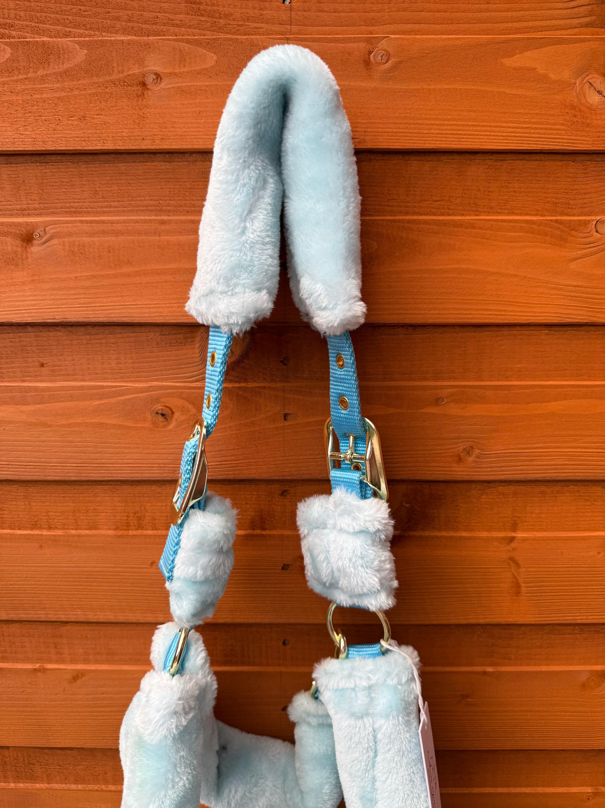 Mink Nylon Horse Halter Headcollar with Free Rope Lead Comfort Fit With Mink Padding Ice Blue