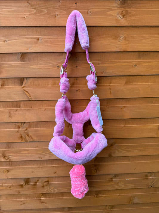 Mink Nylon Horse Halter Headcollar with Free Rope Lead Comfort Fit With Mink Padding Pink