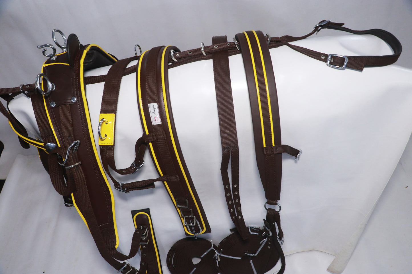Nylon Driving Harness set Brown and Yellow size Full Cob Pony Shetland Mini Shetland and Miniature
