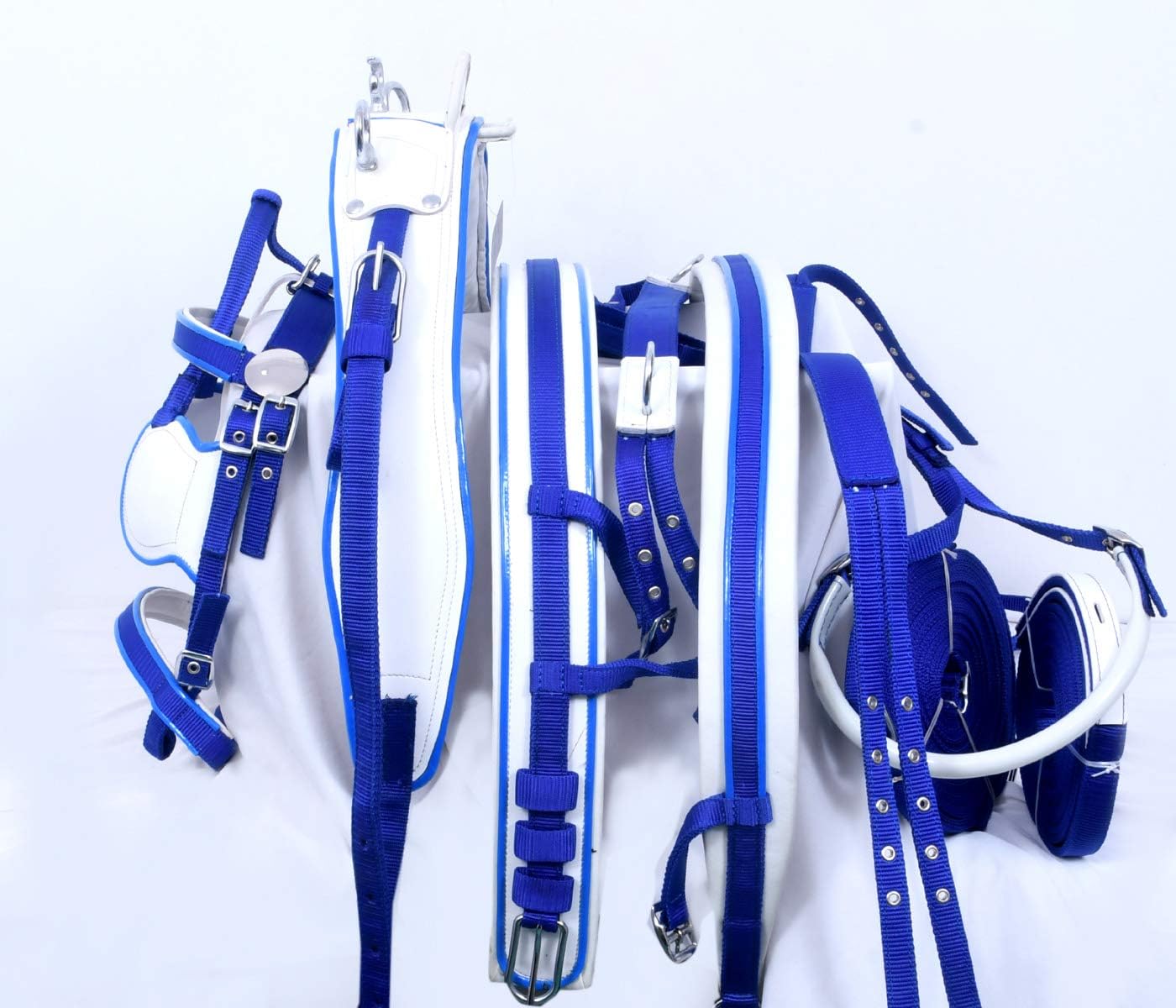 Nylon Driving Harness Set Blue White Size Full Cob Pony Shetland Mini Shetland and Miniature