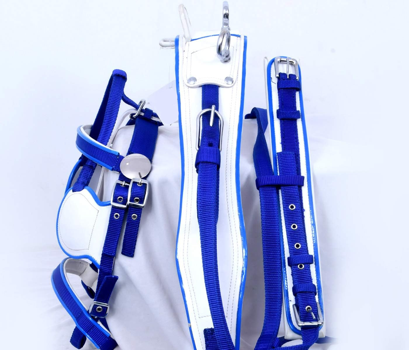 Nylon Driving Harness Set Blue White Size Full Cob Pony Shetland Mini Shetland and Miniature