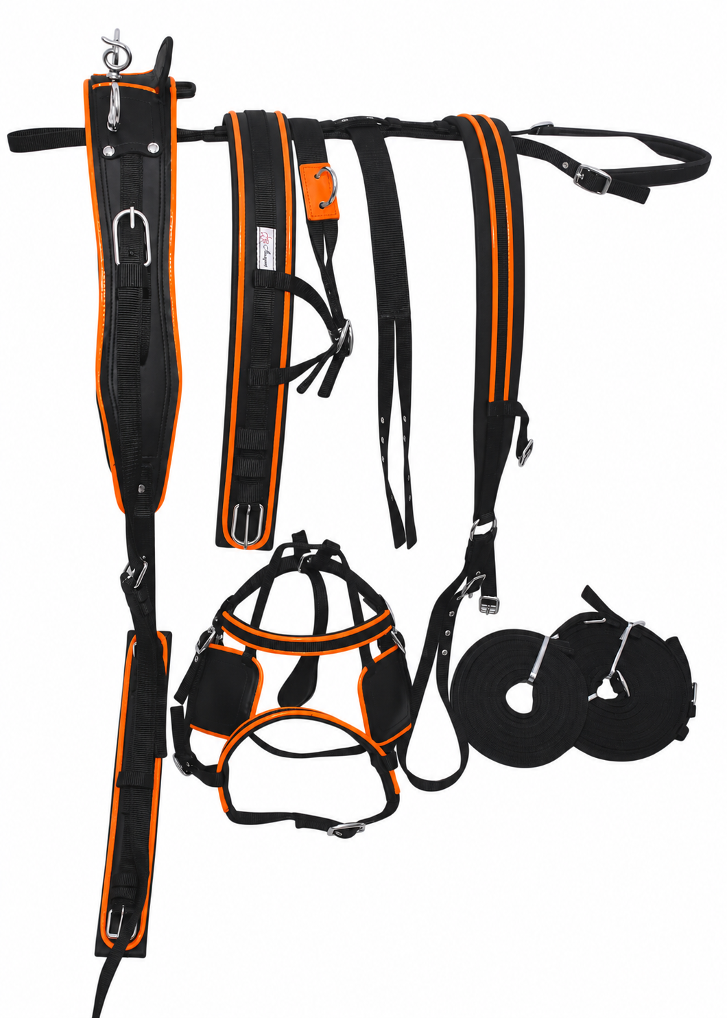 Nylon Driving Harness Set with Breeching Black and Orange for Pony Cob and Shetland 