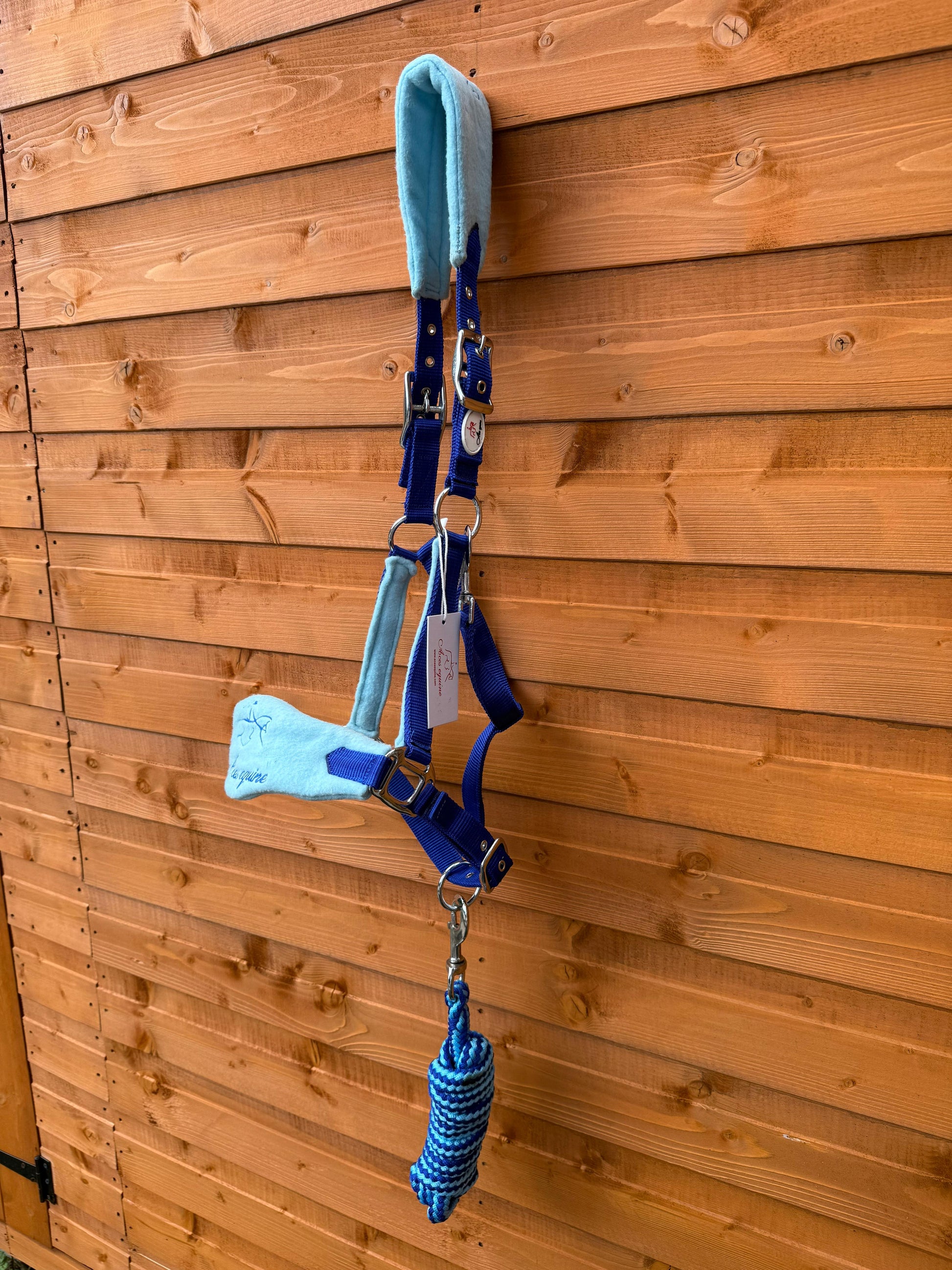 Nylon Horse Halter Headcollar With Free Rope Lead Anti Pilling Fleece Light And Dark Blue