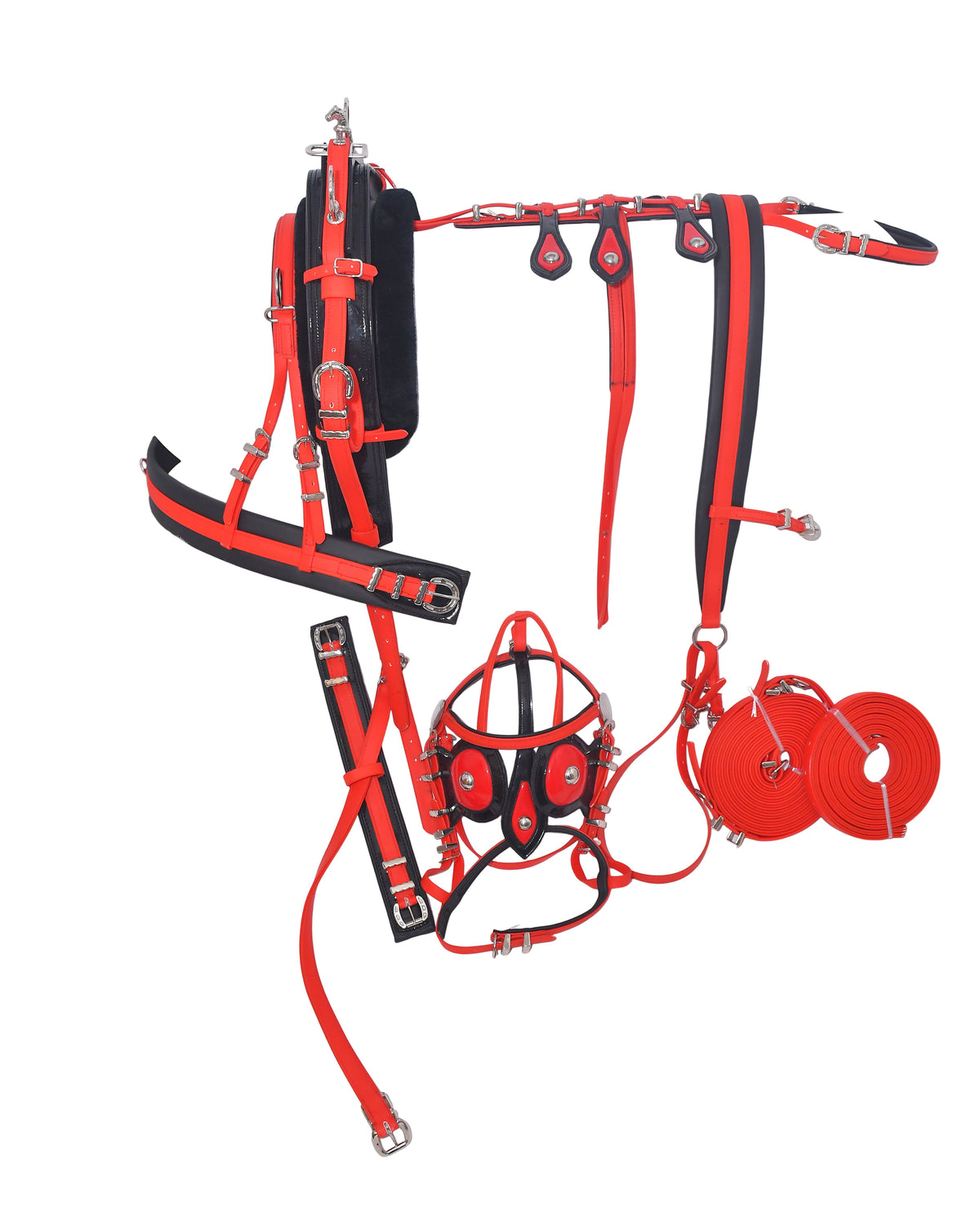 PVC Breeching Harness Red Black Colour size Full Cob Pony Small pony Shetland Mini Shetland