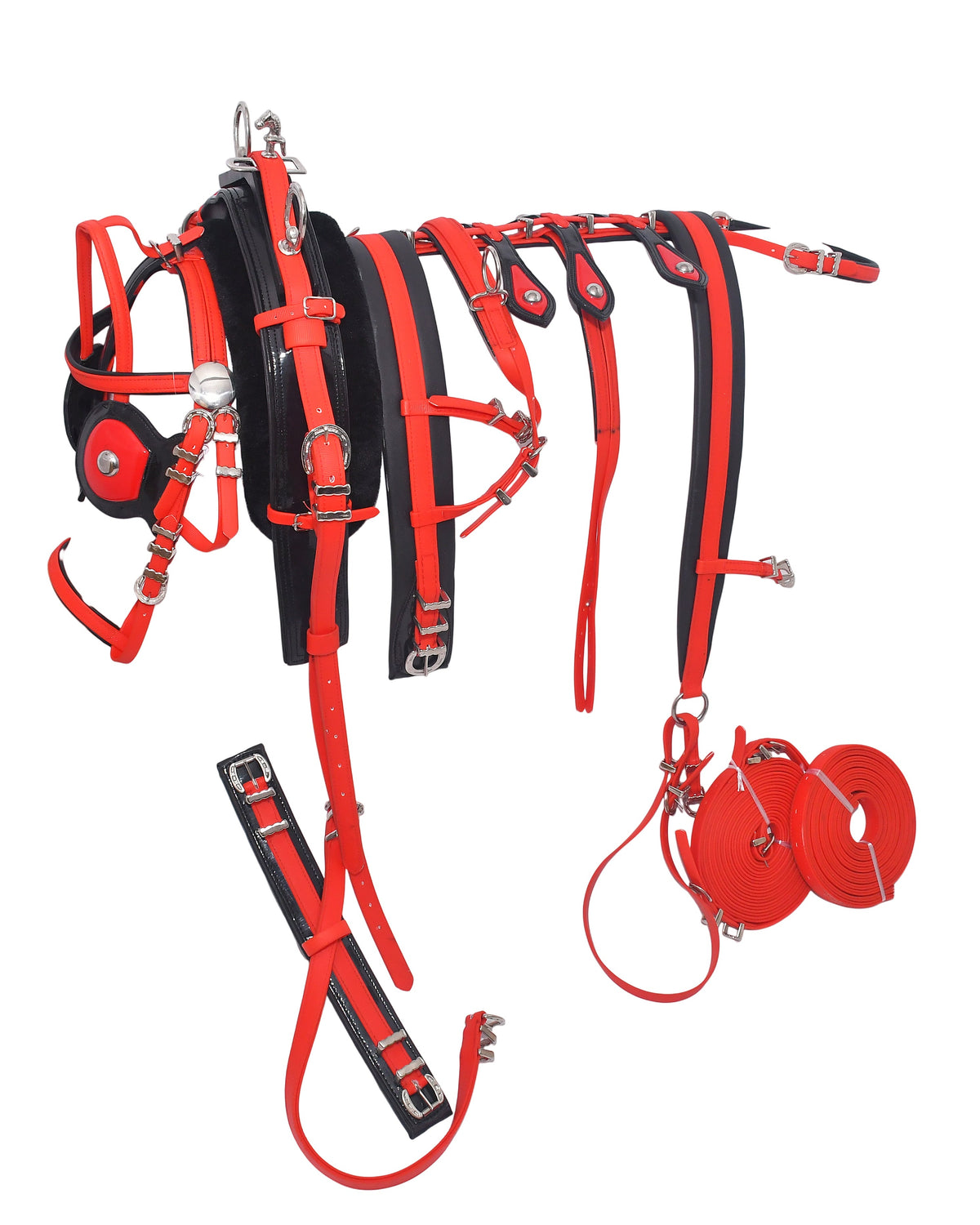 PVC Breeching Harness Red Black Colour size Full Cob Pony Small pony Shetland Mini Shetland