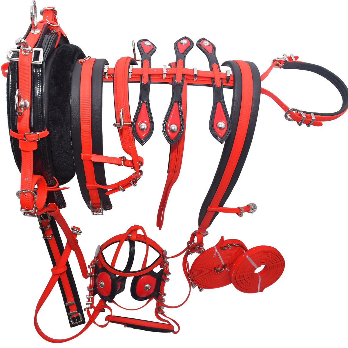 PVC Breeching Harness Red Black Colour size Full Cob Pony Small pony Shetland Mini Shetland