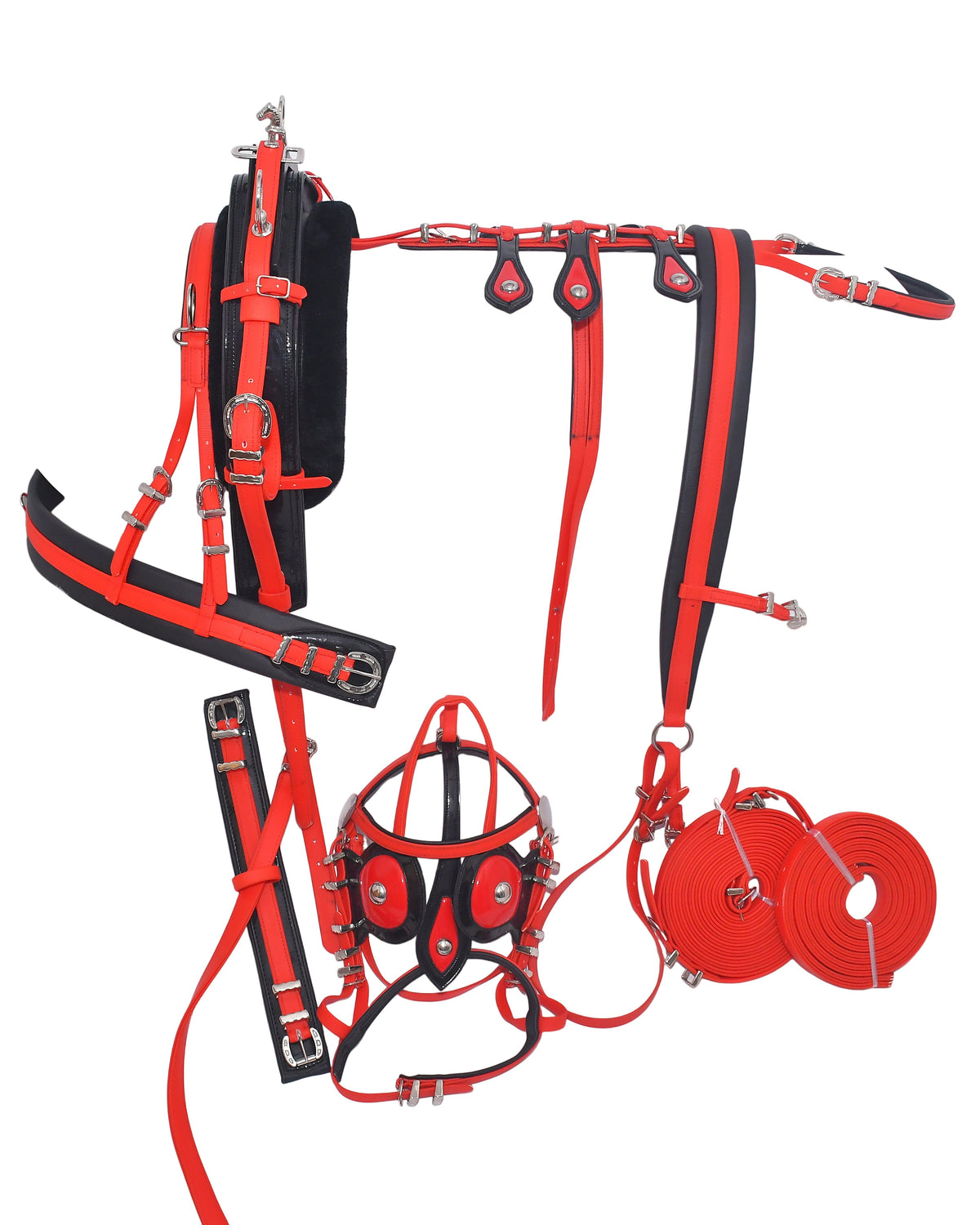 PVC Breeching Harness Red Black Colour size Full Cob Pony Small pony Shetland Mini Shetland