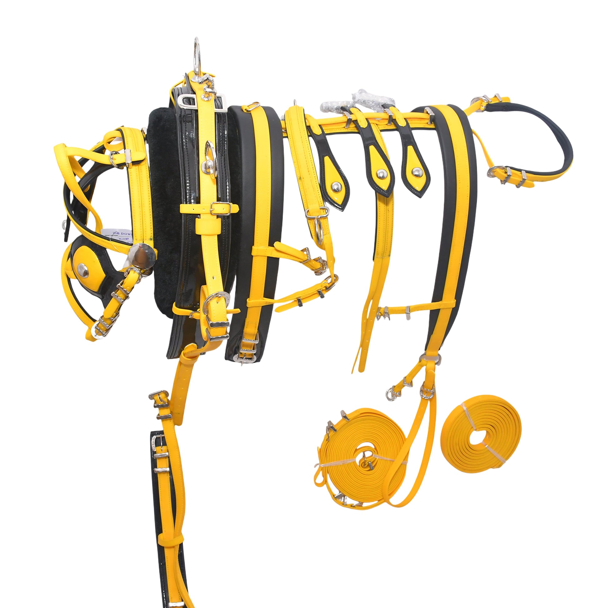 PVC Breeching Harness Yellow and Black Colour size Full Cob Pony Small Pony Shetland