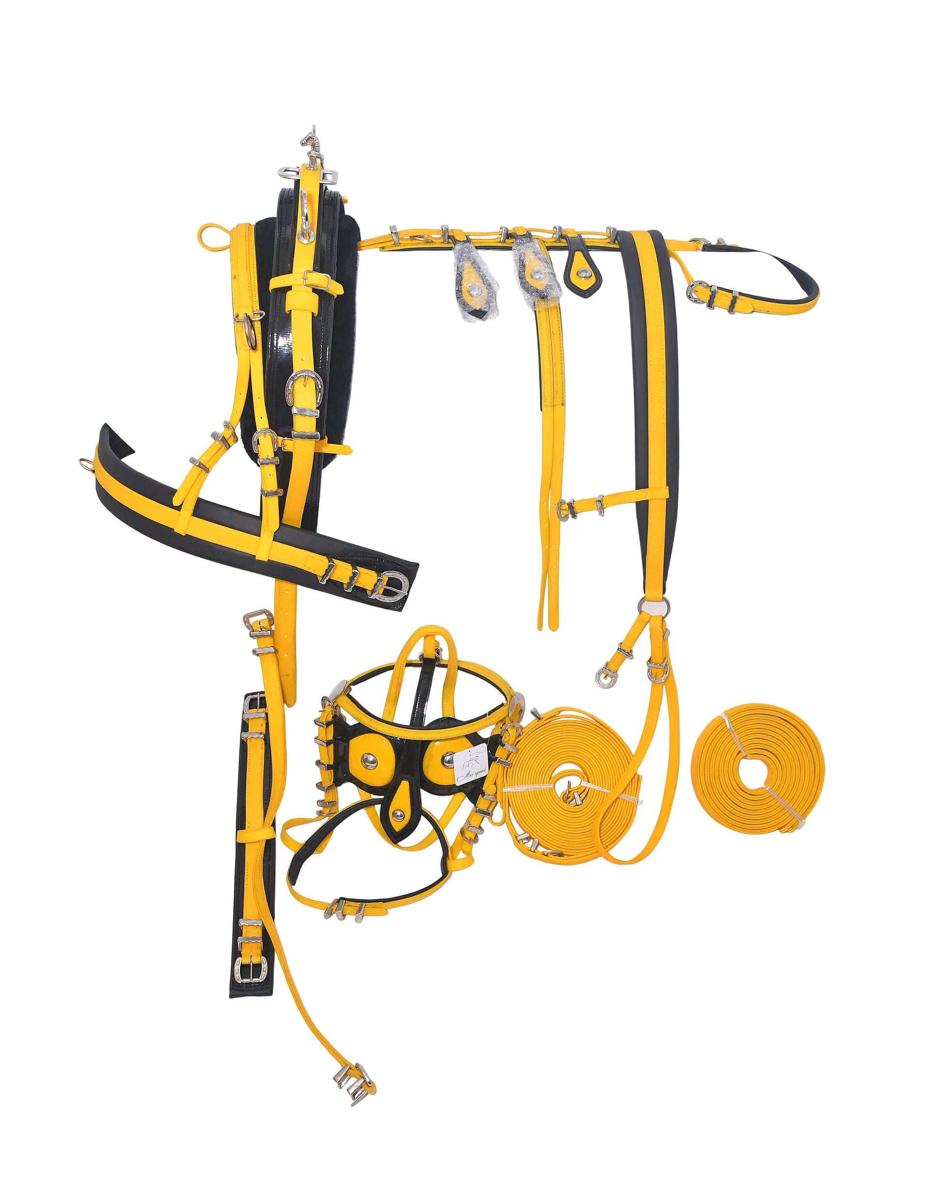 PVC Breeching Harness Yellow and Black Colour size Full Cob Pony Small Pony Shetland