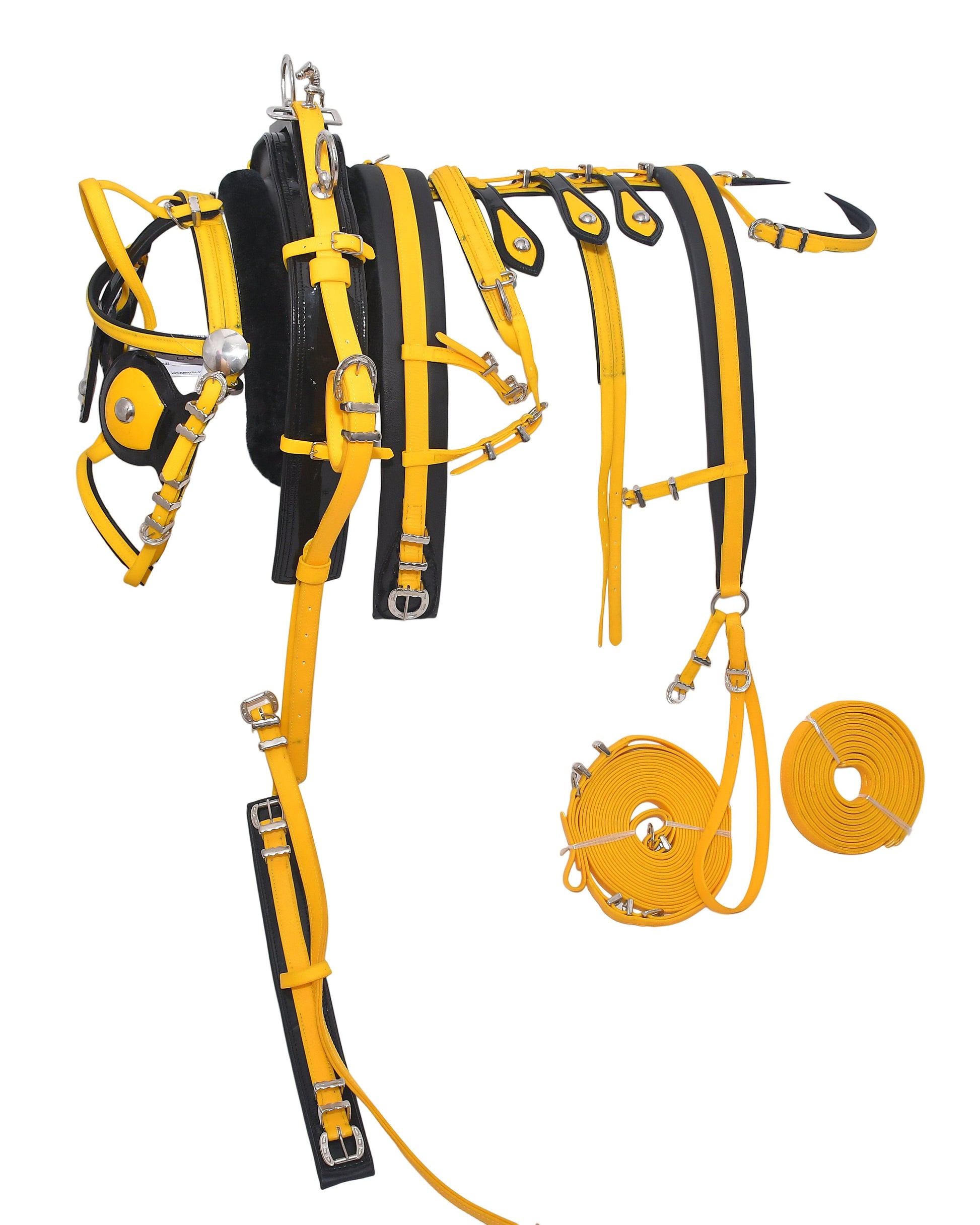 PVC Breeching Harness Yellow and Black Colour size Full Cob Pony Small Pony Shetland